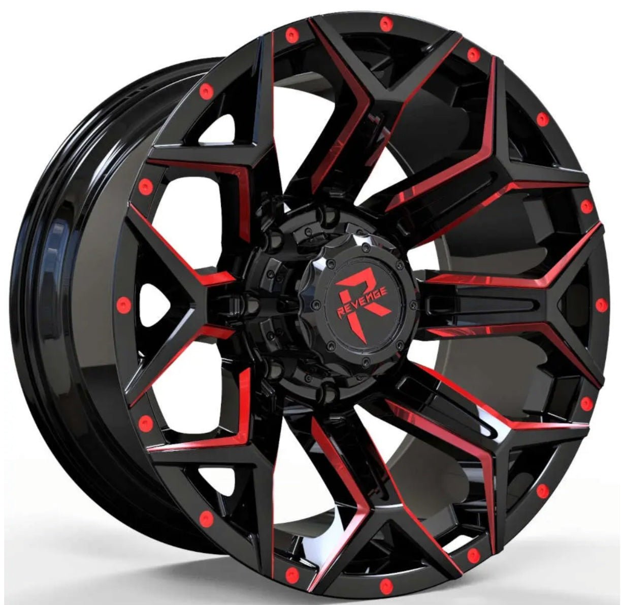 REVENGE RV-202 20X9.0 5x127- 5x139.7 BLACK AND RED MILLED