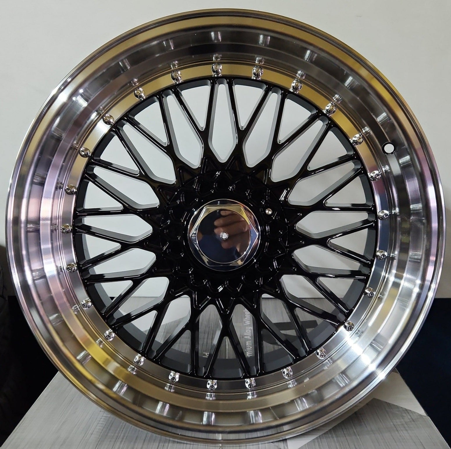 W881 WHEELS 17x8.5 5X112 5X114.3 5x120 BLACK MACHINED FACE