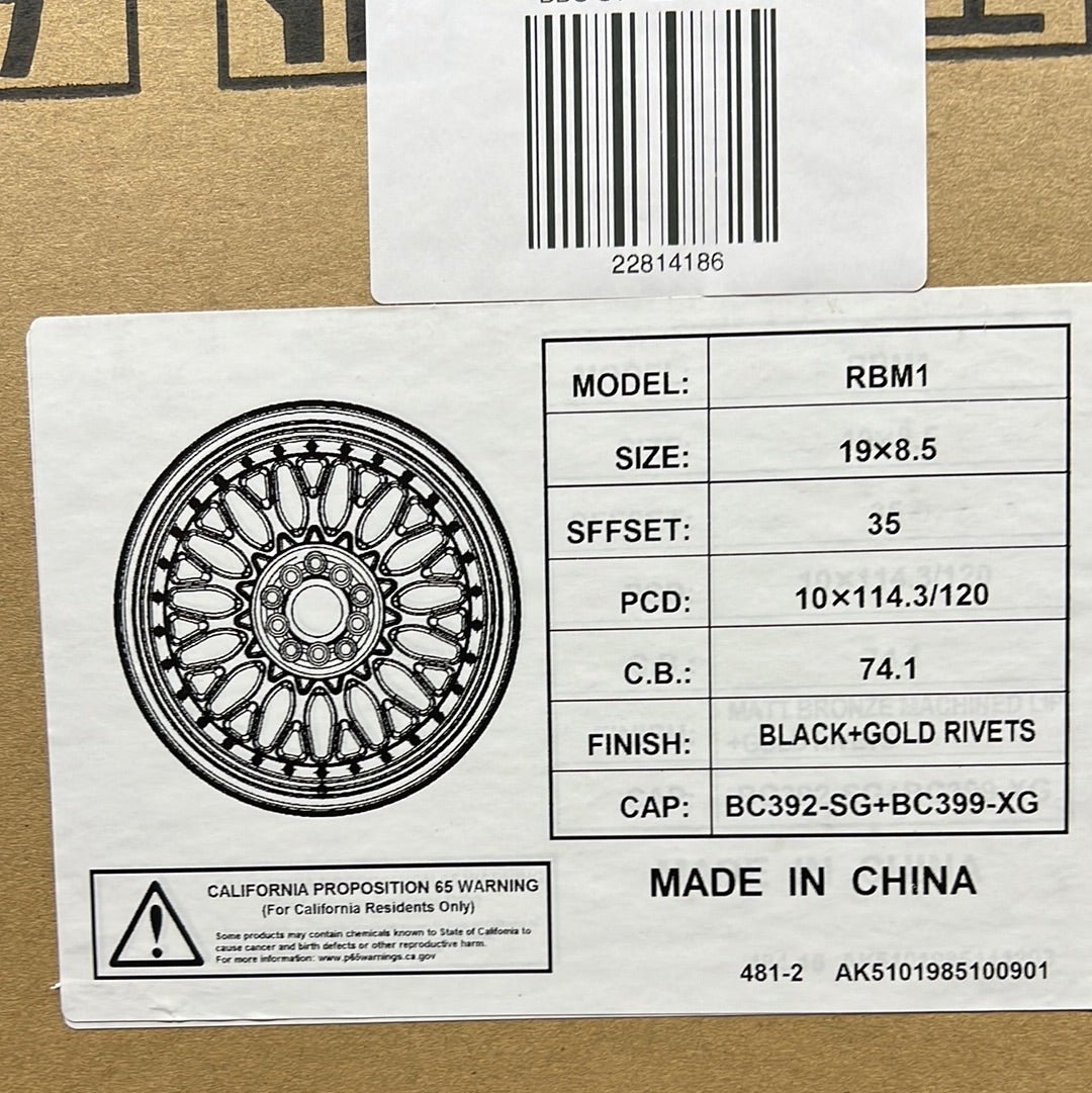 UNLEASH- WHEELS RBM1 19X8.5 5X4.5/ 5X120 B+GOLD RIVETS