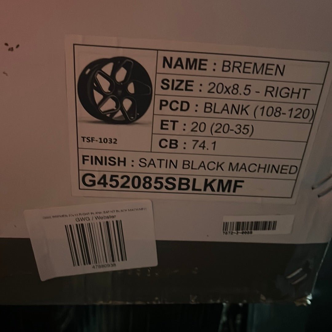 GWG BREMEN 20x10 RIGHT BLANK SATINT BLACK MACHINED