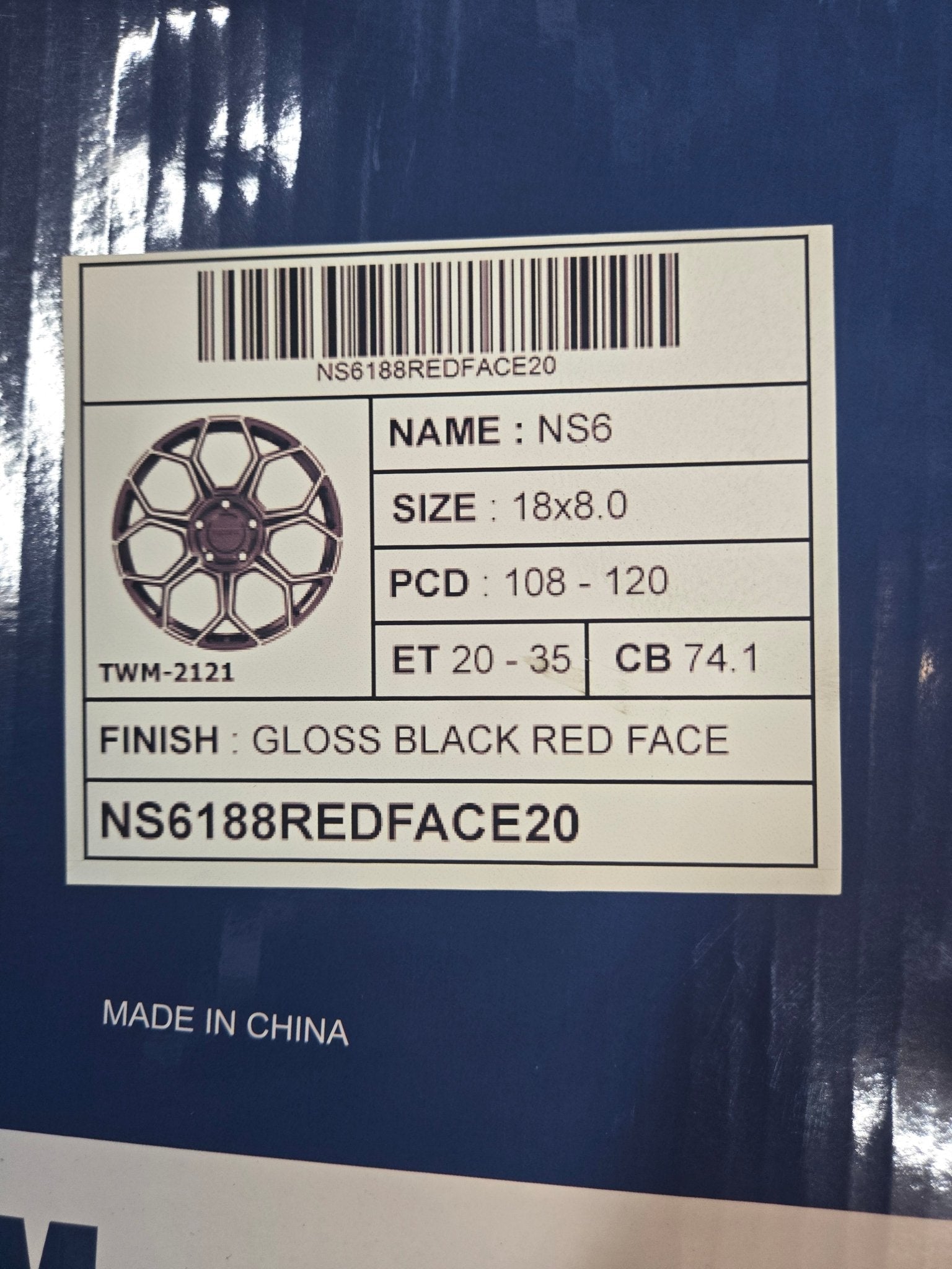 GWG NS6 18x8 BLANK GLOSS BLACK RED FACE