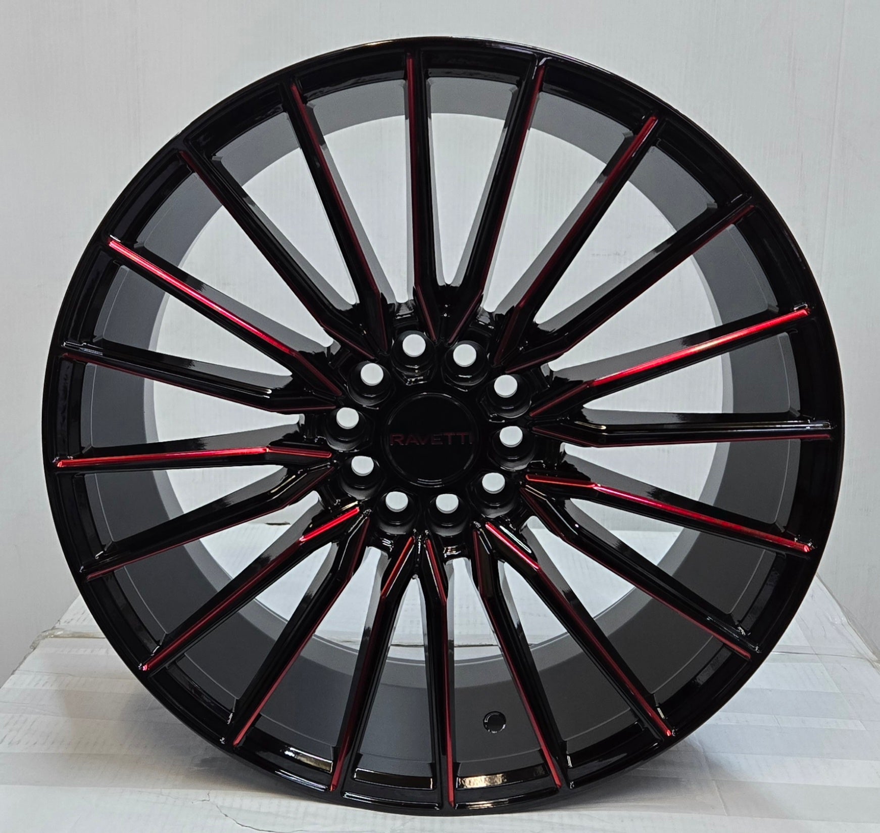 RAV-M18 18X8.0 5X108 5X114.3 BLACK RED MILLED