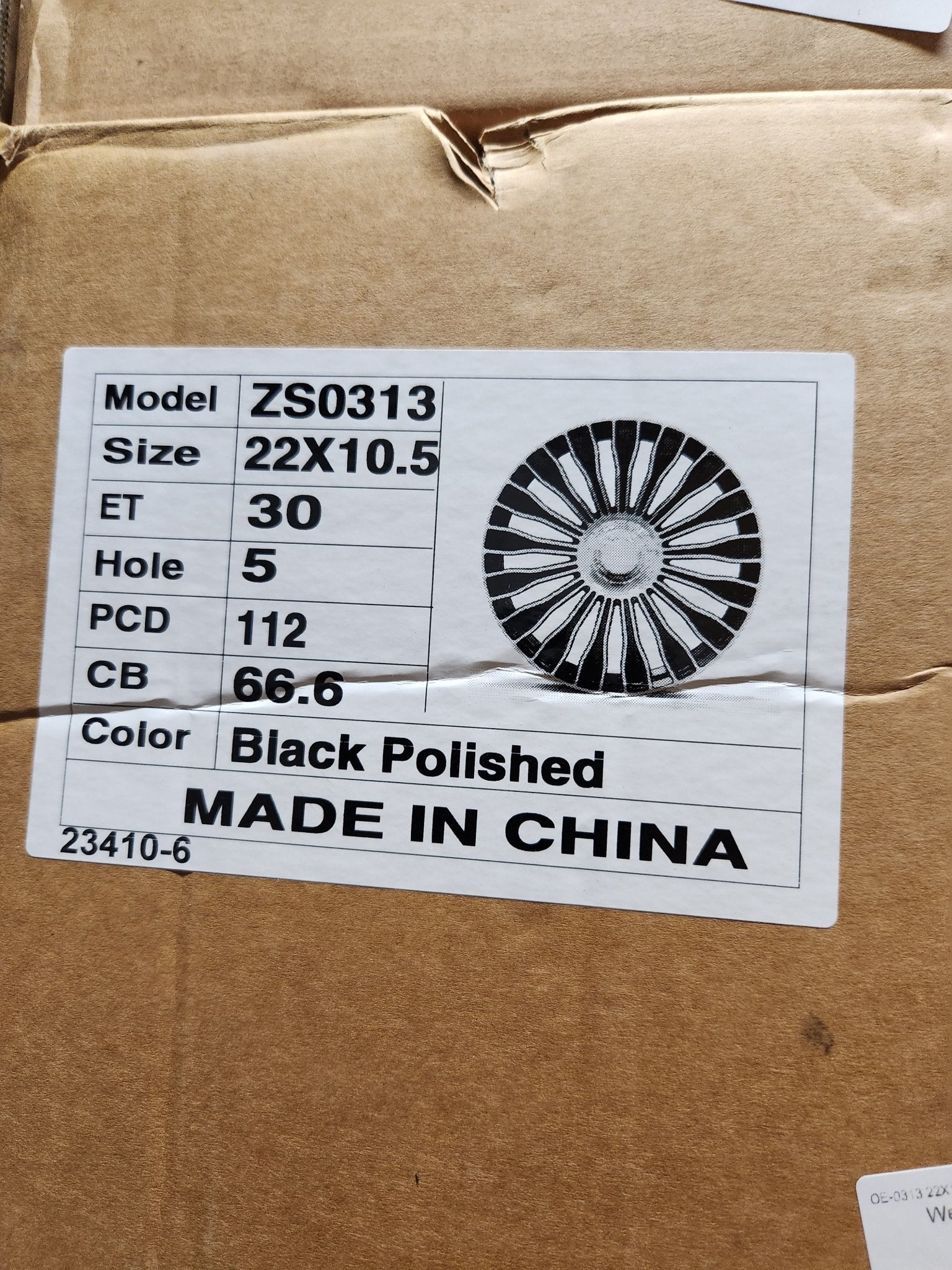 OE-0313 22X10.5 5X112 GLOSS BLACK MACHINE FACE WITH CENTER FLOATING CAP