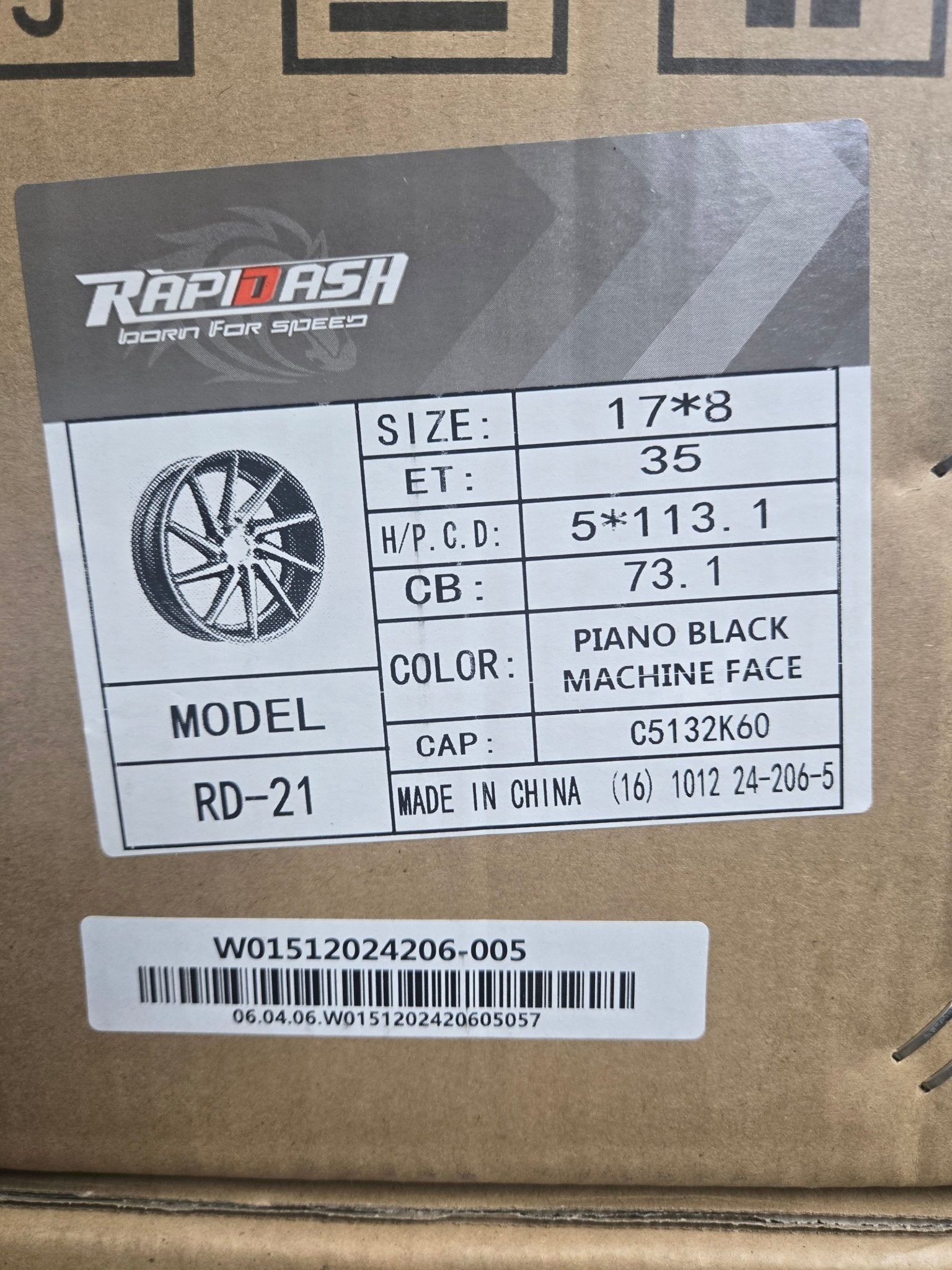 RAPIDASH-RD21 17x8 5x112 / 5x114.3 GLOSS BLACK MACHINED FACE