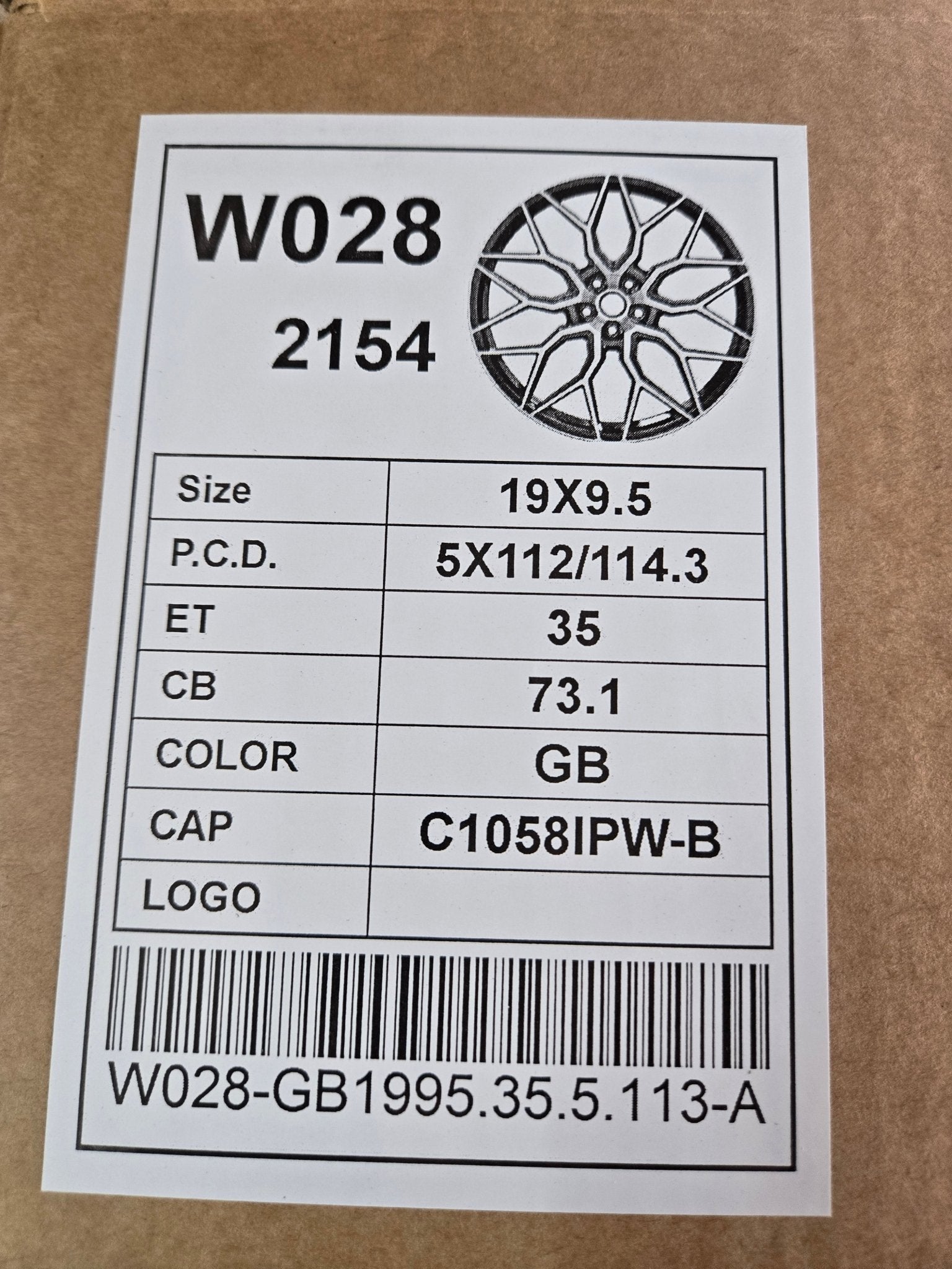 W028 19X9.5 5X112 5X114.3 GLOSS BLACK
