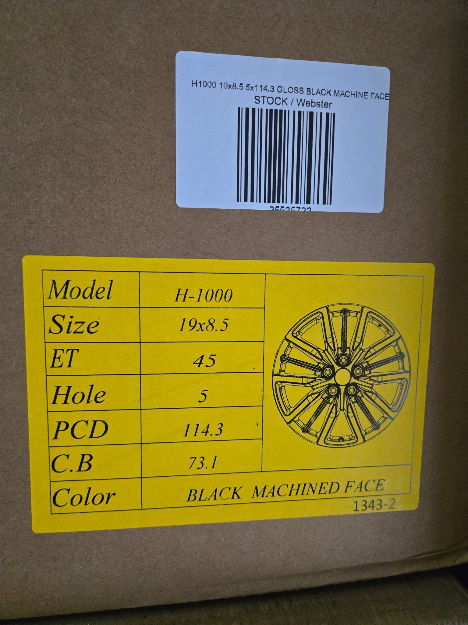 H1000 19x8.5 5x114.3 GLOSS BLACK MACHINE FACE