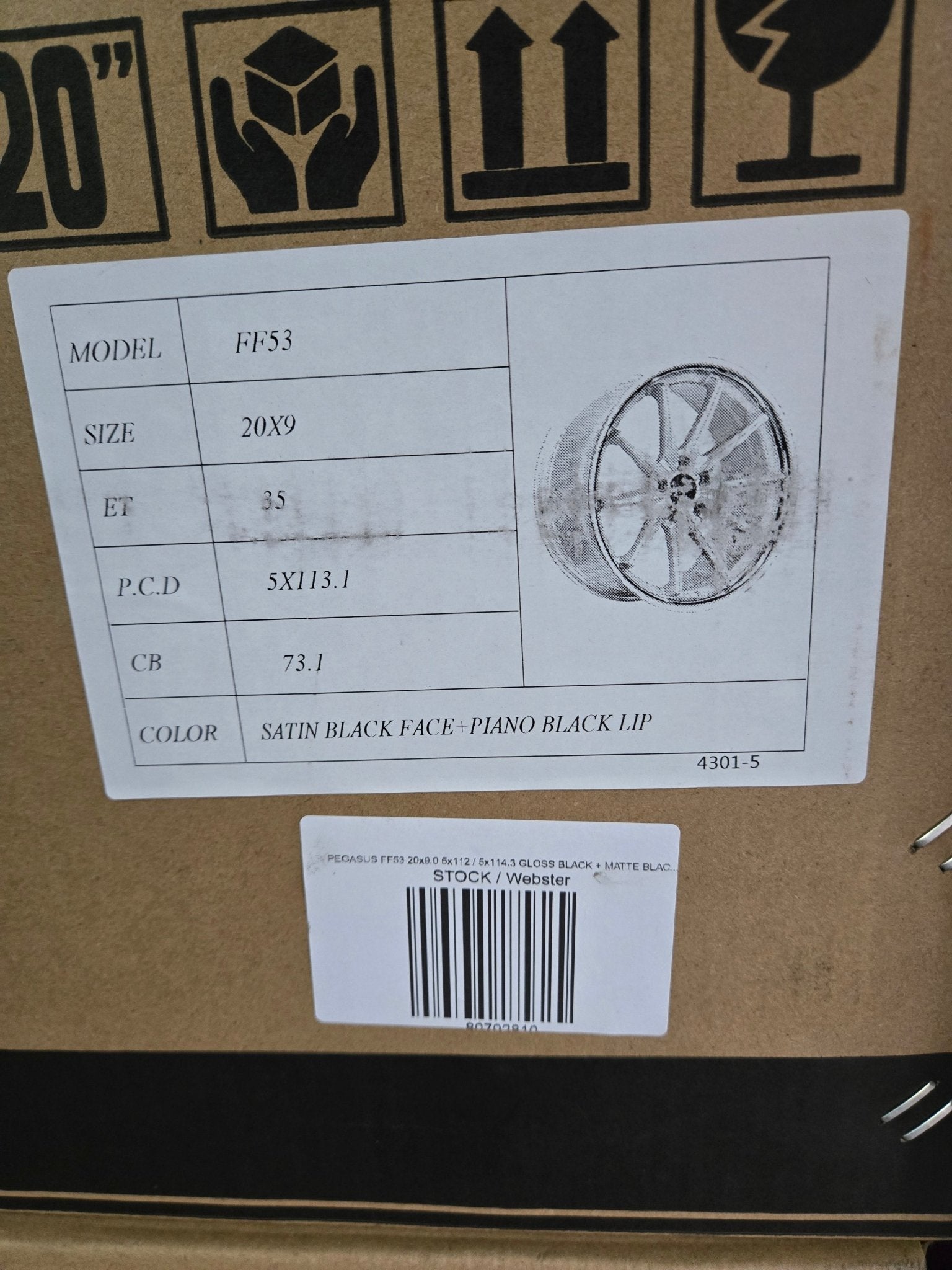 PEGASUS FF53 20x9.0 5x112 / 5x114.3 GLOSS BLACK + MATTE BLACK LIP