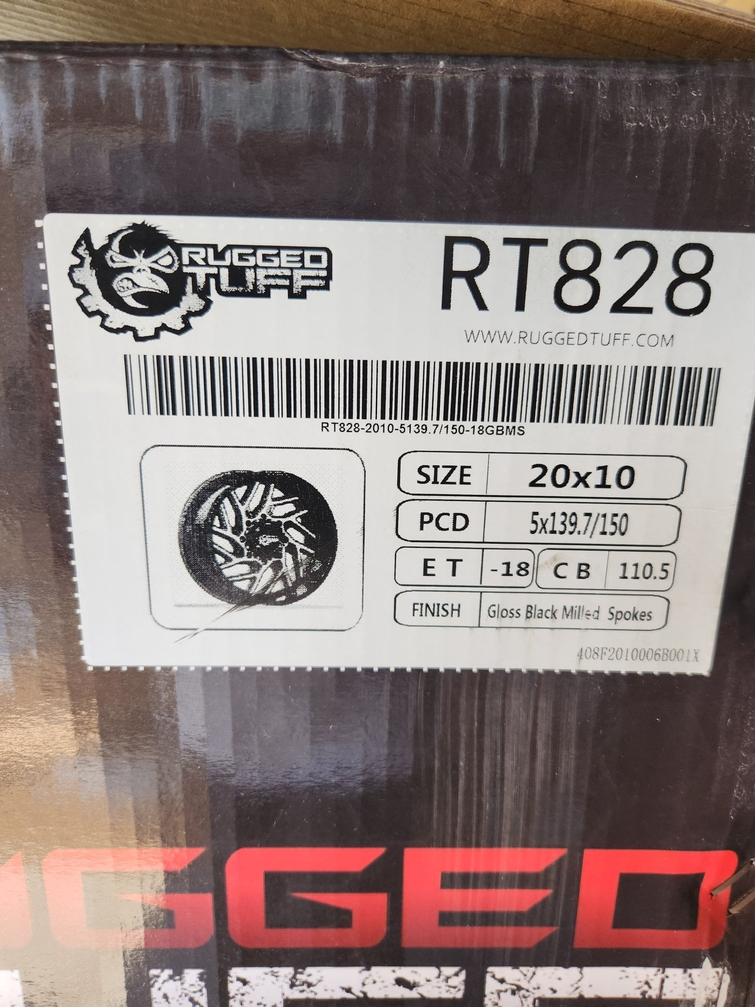 RUGGED TUFF RT828 20x10 5x139.7 5x150 GLOSS BLACK W/MACHINED FACE