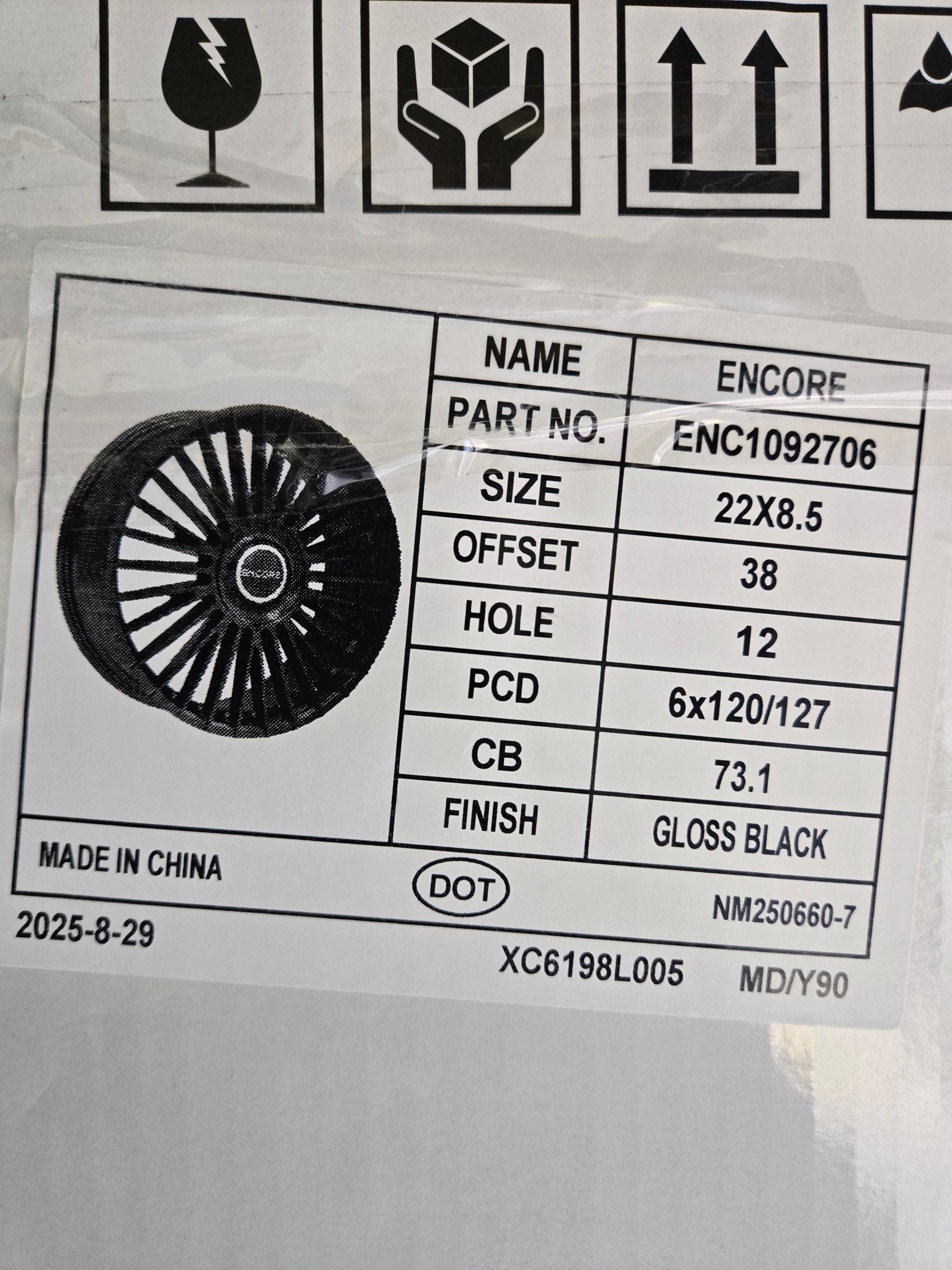 ENCORE 22X8.5 6X120 6X127 GLOSS BLACK FLOATING CAP