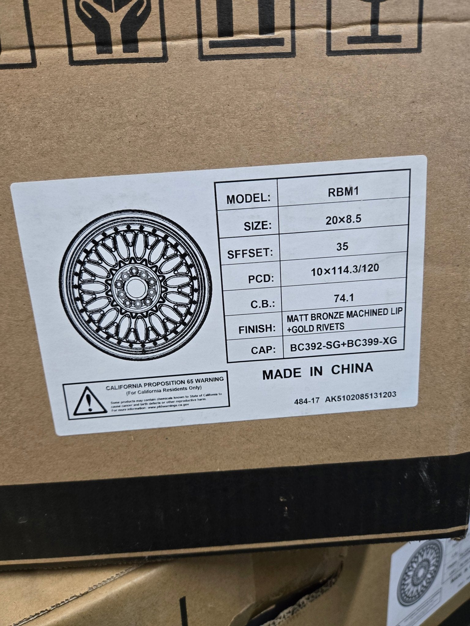 RBM1 20x8.5 5x114.3 / 5x120 MATTE BRONZE MACHINE LIP + GLOD RIVETS