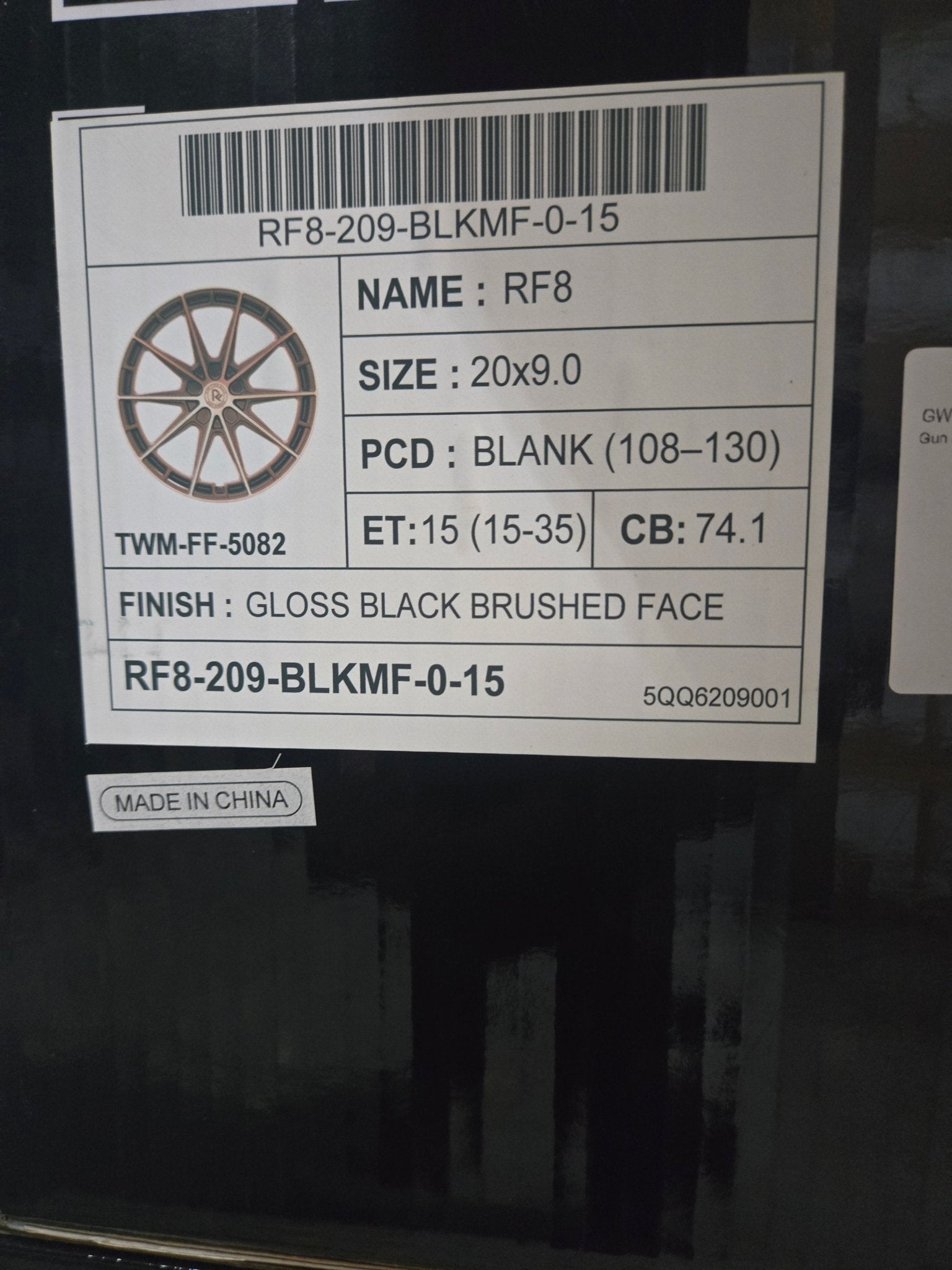 GWG RF8 20X9.0 BLANK GLOSS BLACK BRUSHED FACE