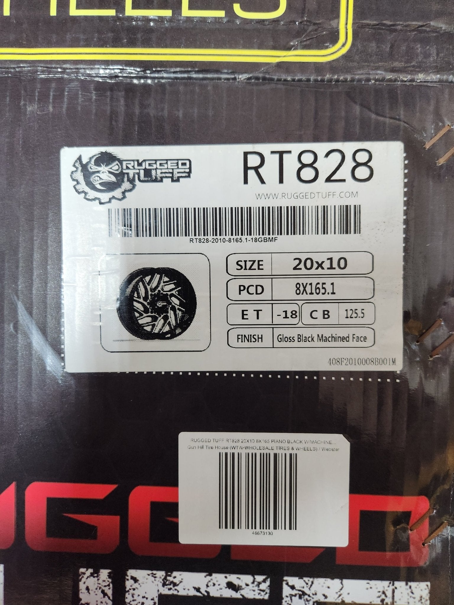 RUGGED TUFF RT828 20X10 8X165 BLACK W/MACHINED FACE