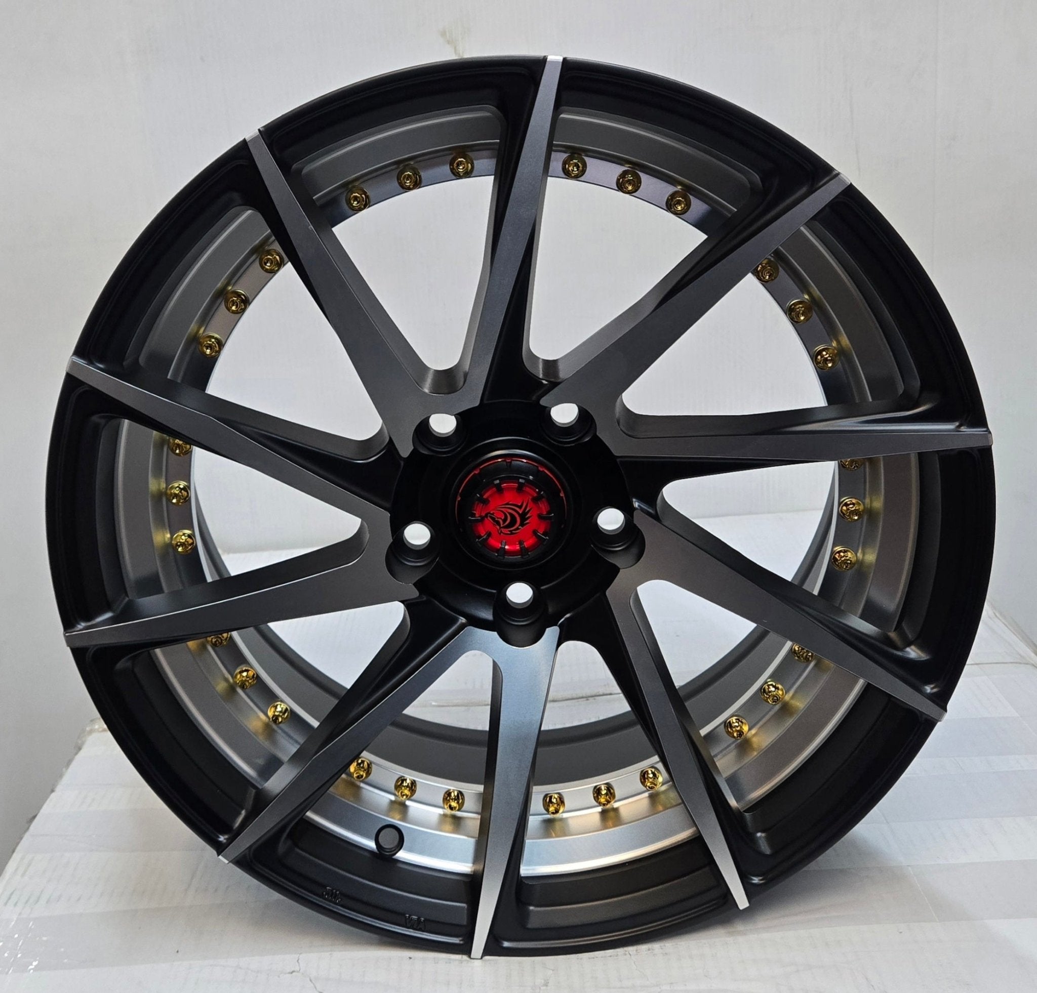 RAPIDASH PW -RD2 17X7.5 5X114.3 MATTE BLACK MACHINED CUT AND GOLD RIVI