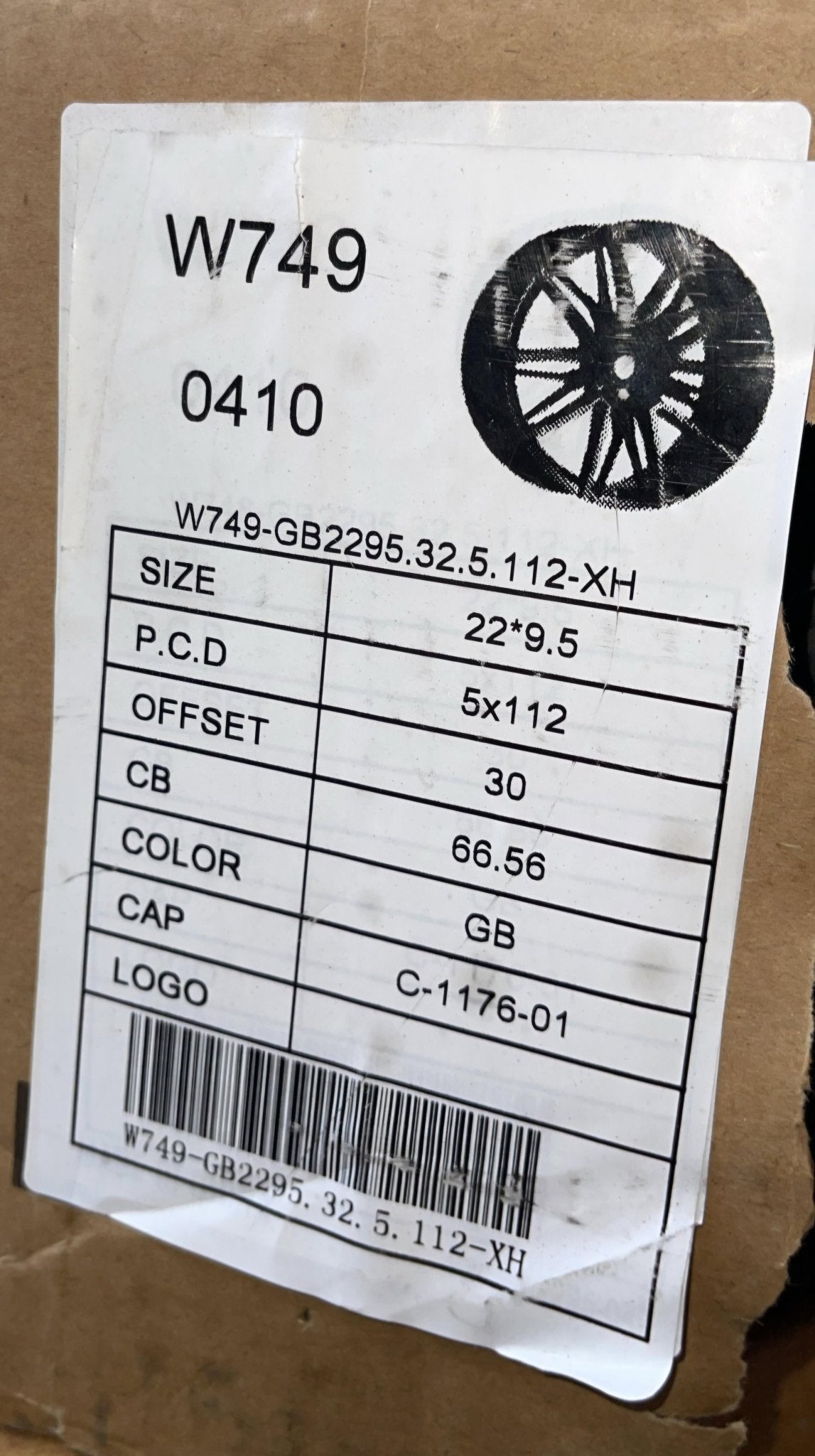 W749 YZ8060 22X9.5 5X112 GLOSS BLACK