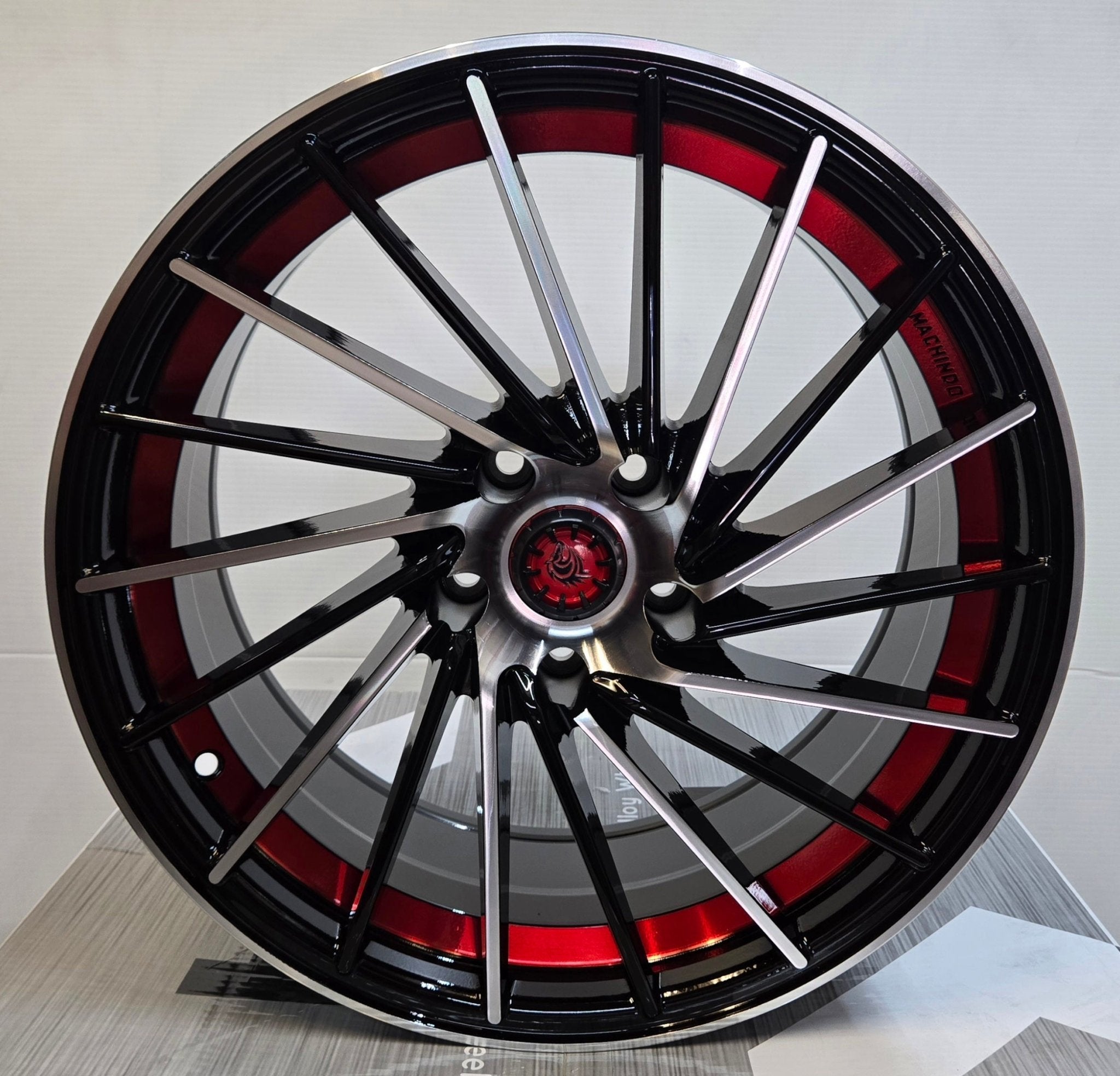RD36 18x8.5 5x112 / 5x114.3 GLOSS BLACK MACHINED FACE WITH RED UNDER CUT