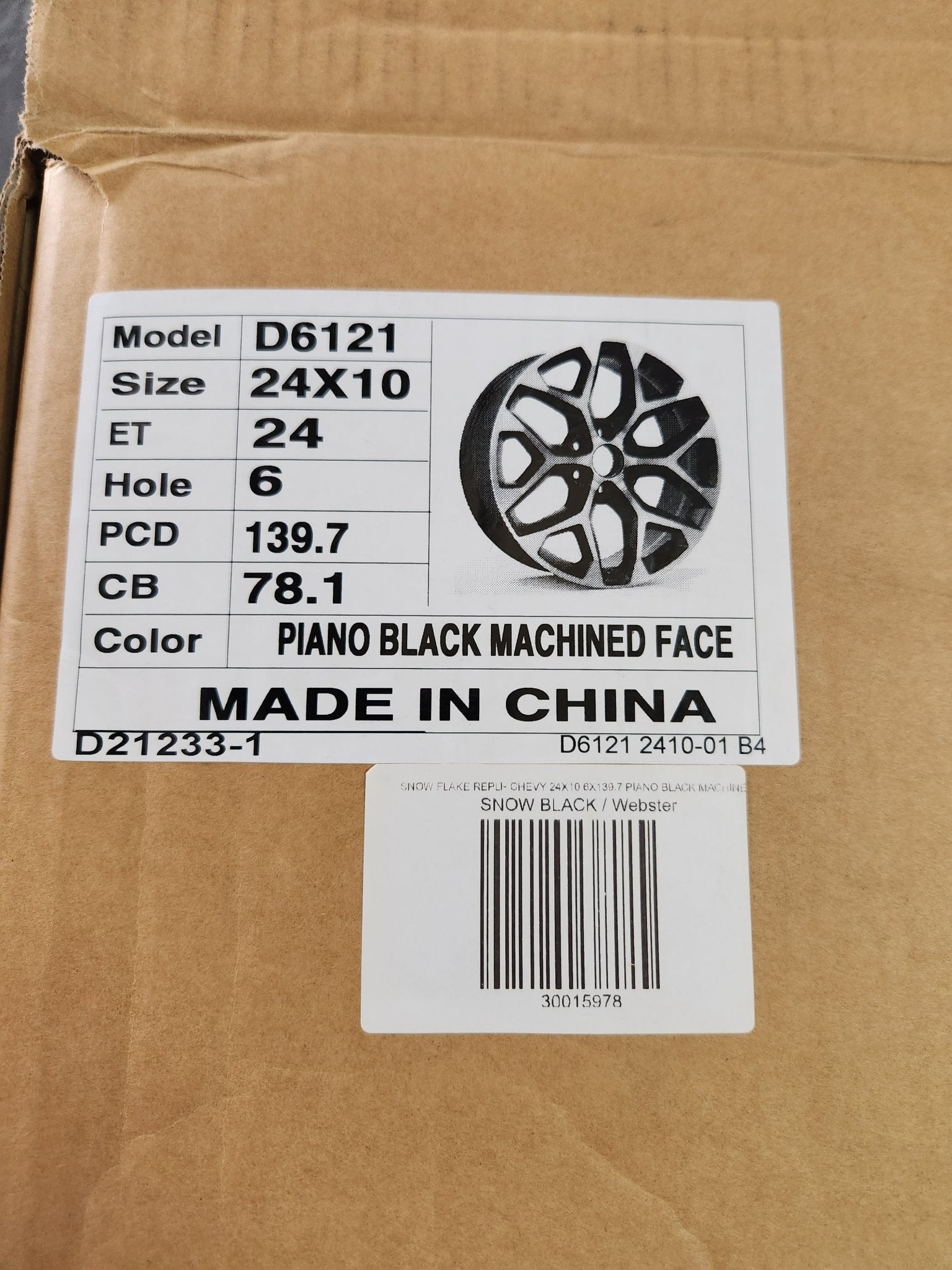 D6121 24X10 6X139.7 PIANO BLACK MACHINED FACE