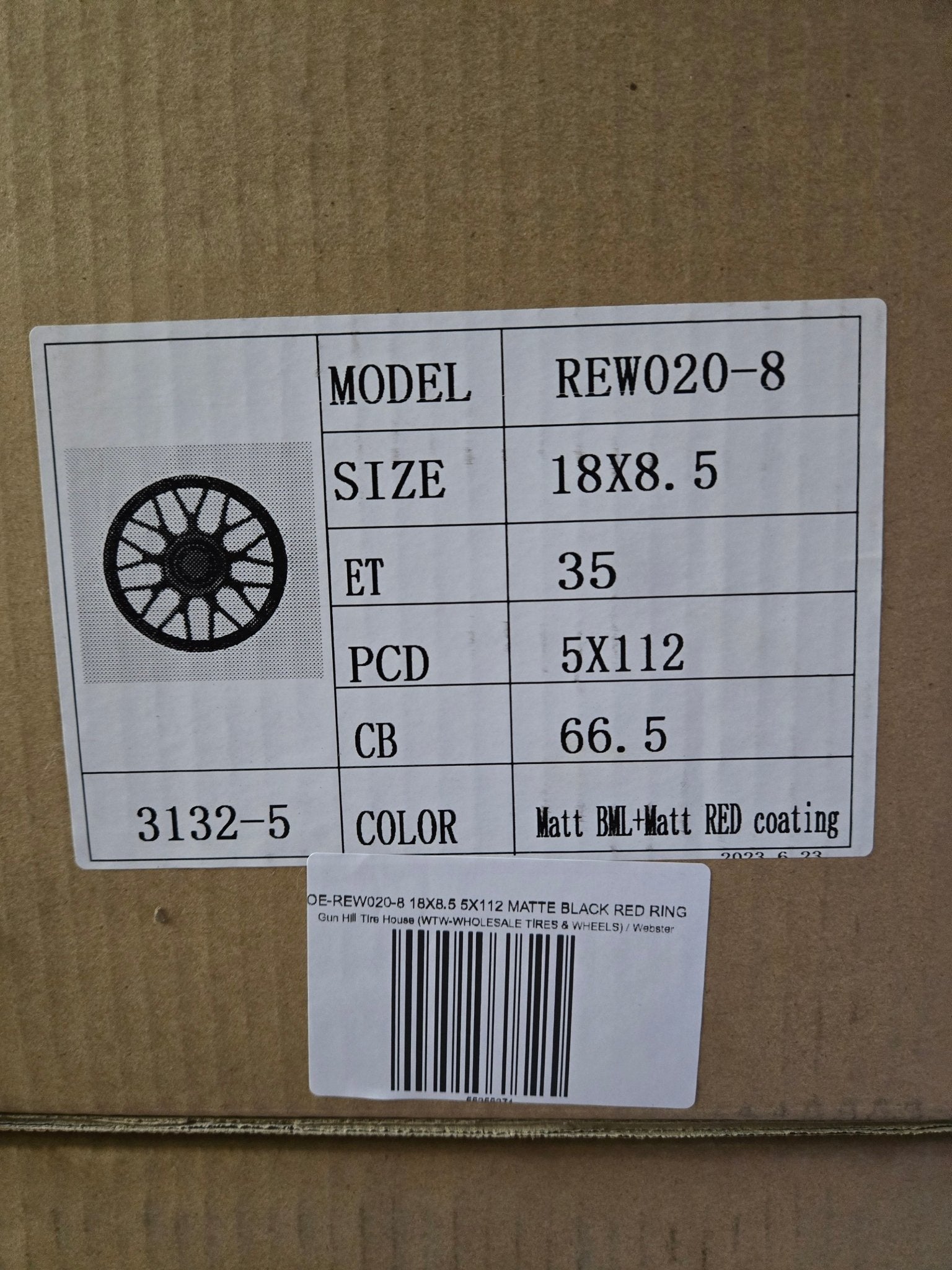OE-REW020-8 18X8.5 5X112 MATTE BLACK RED RING