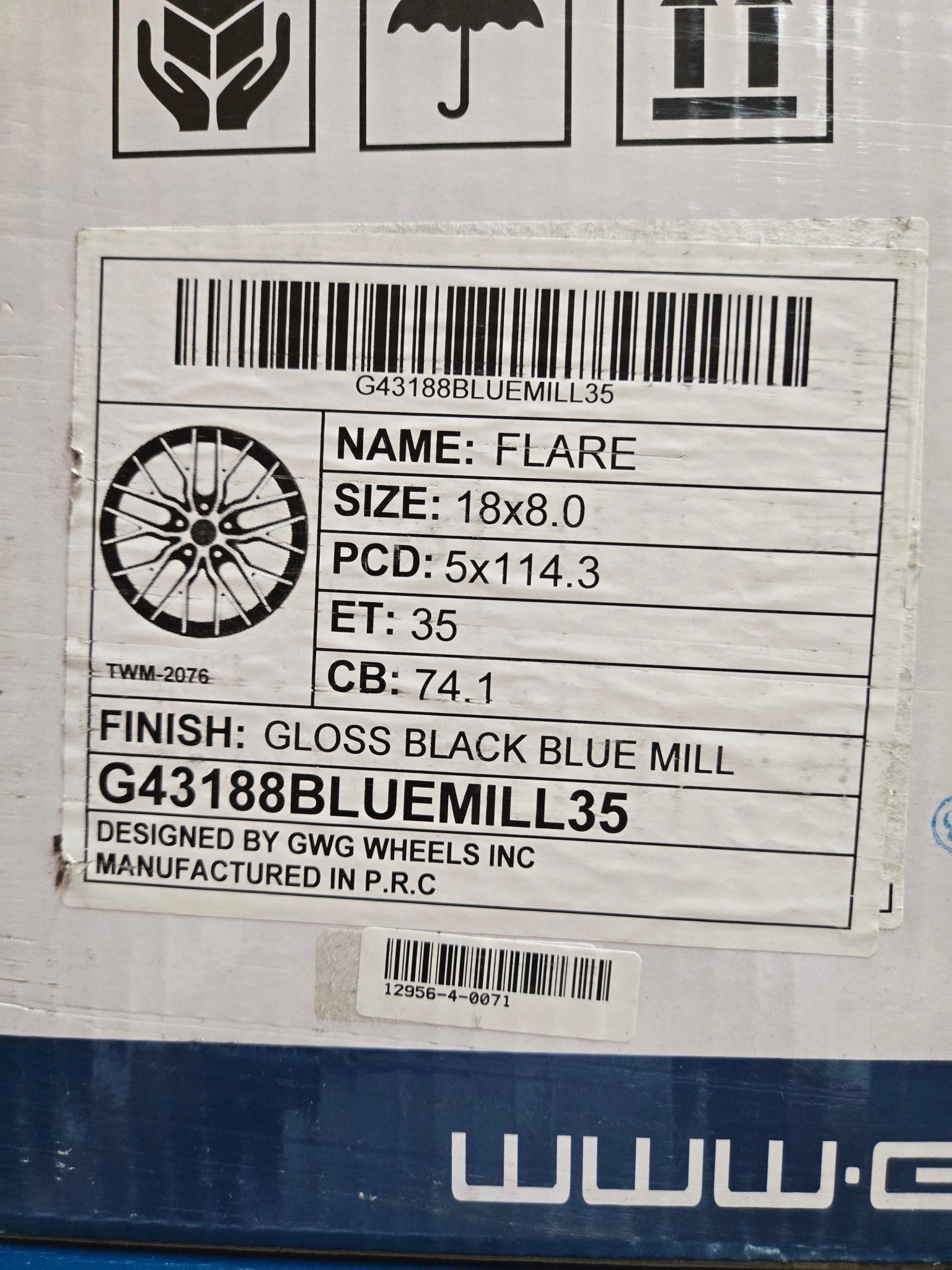 GWG G43 FLARE 18x8 5x114.3 GLOSS BLACK BLUE MILL