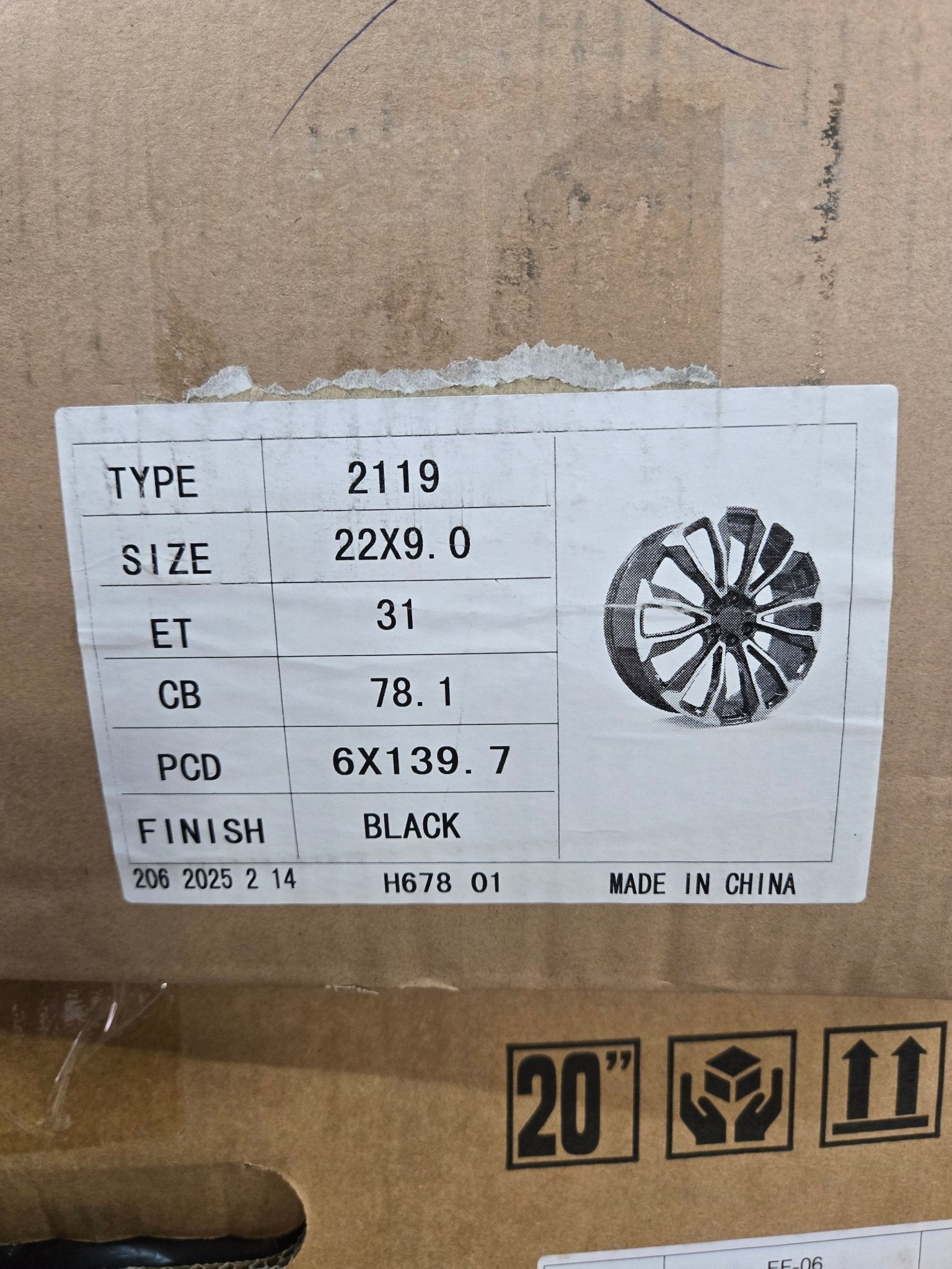 H678 6 V-SPOKE 22x9.0 6x139.7 GLOSS BLACK
