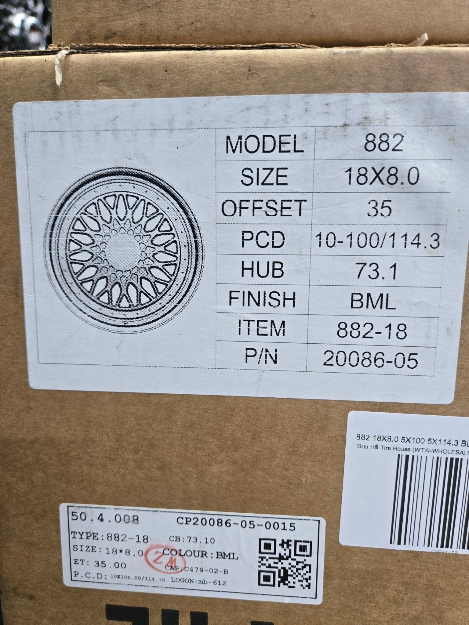 882 18X8.0 5X100 5X114.3 BLACK MACHINED FACE