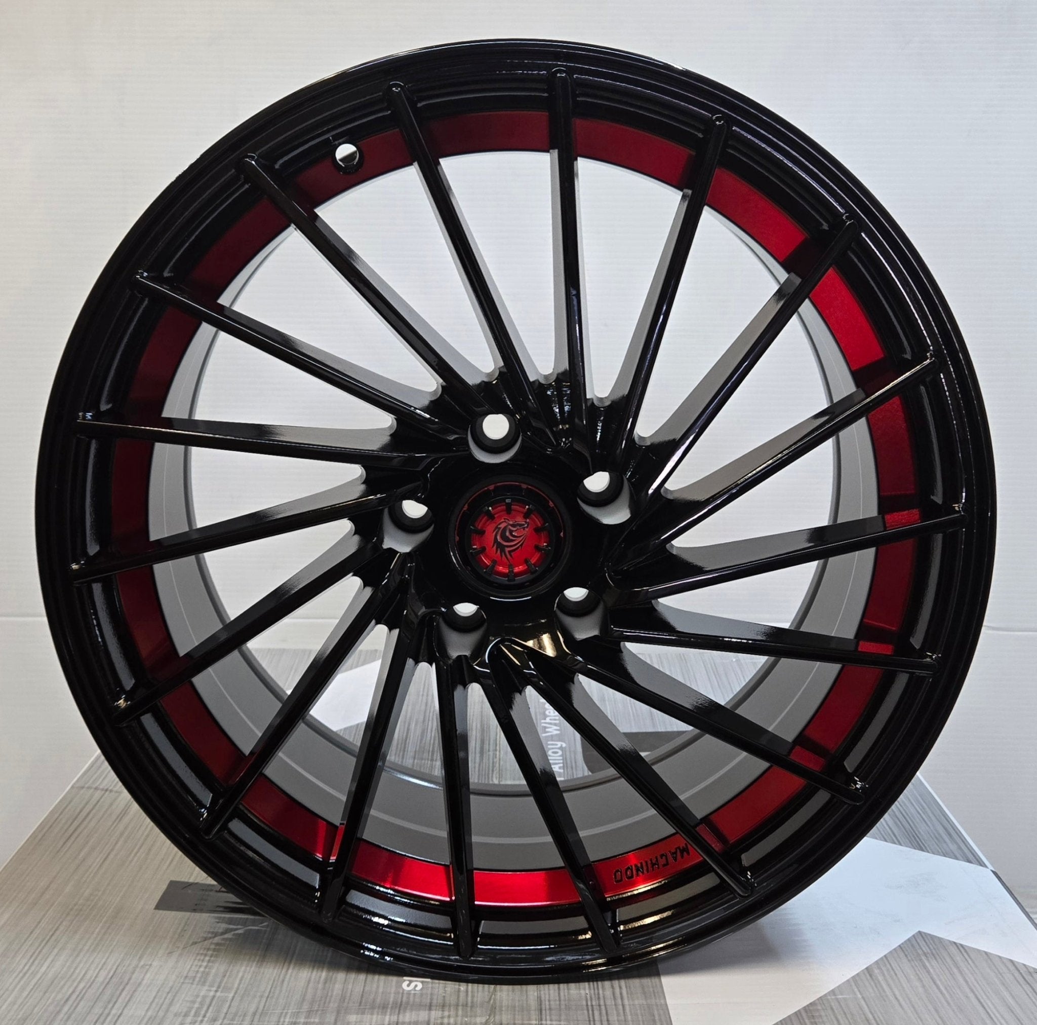 RD36 18x8.5 5x112 / 5x114.3 GLOSS BLACK WITH RED UNDER CUT