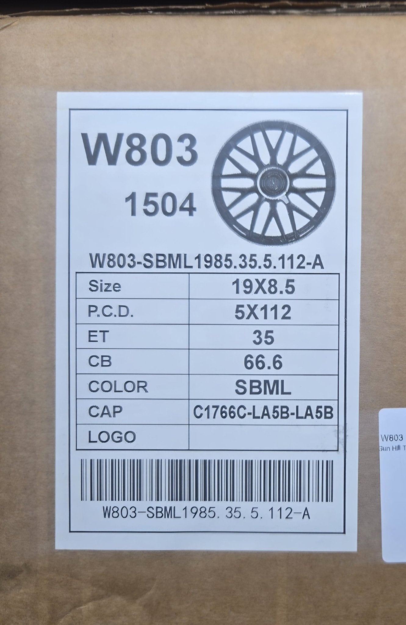 W803 19X8.5 5X112 SATIN BLACK MACHINED LIP