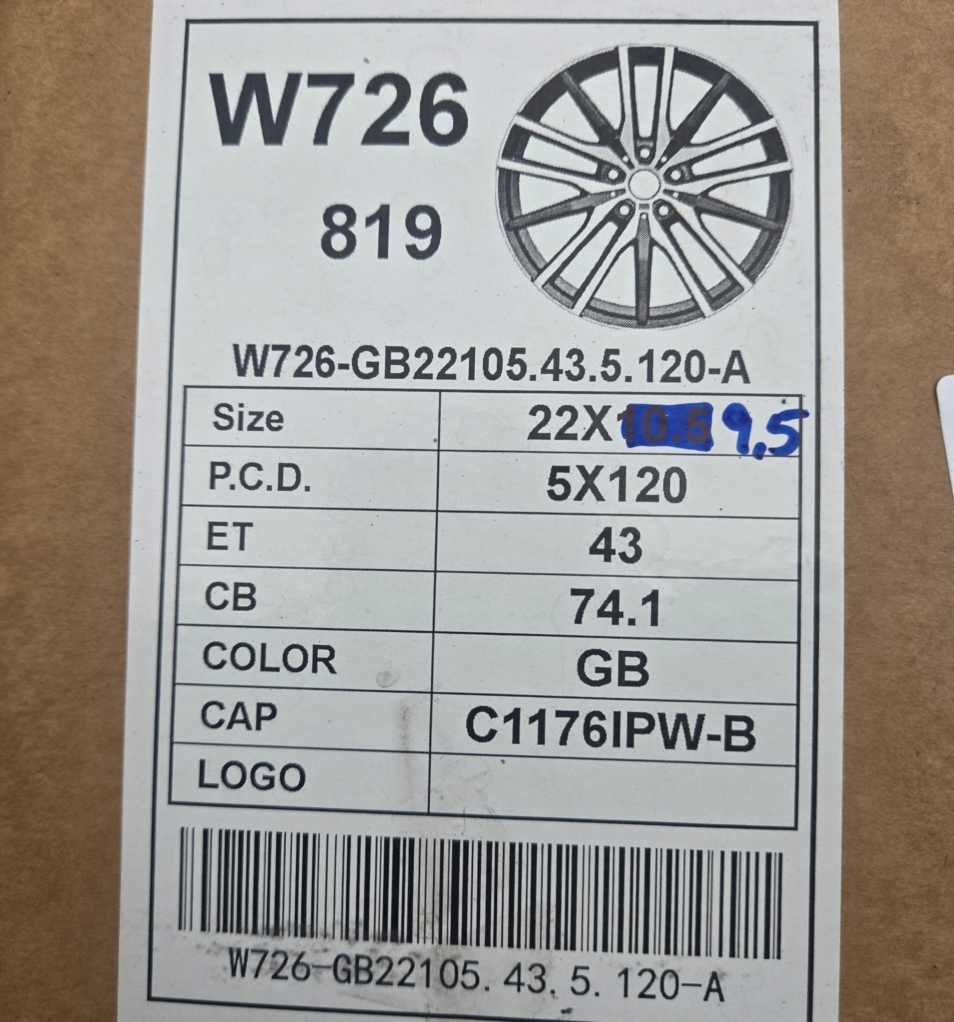 W726 22X10.5 5X120 GLOSS BLACK