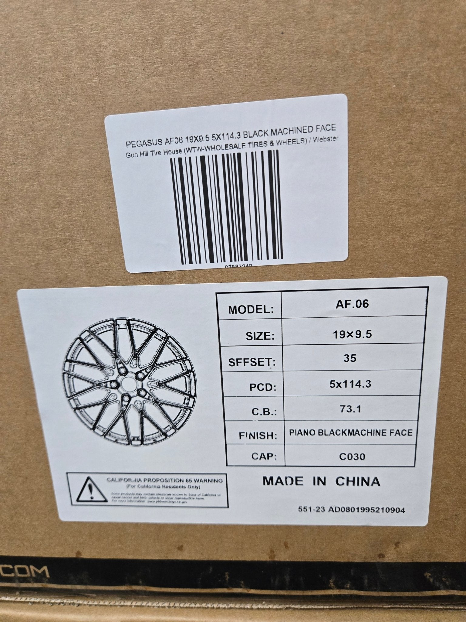 PEGASUS AF06 19X9.5 5X114.3 BLACK MACHINED FACE