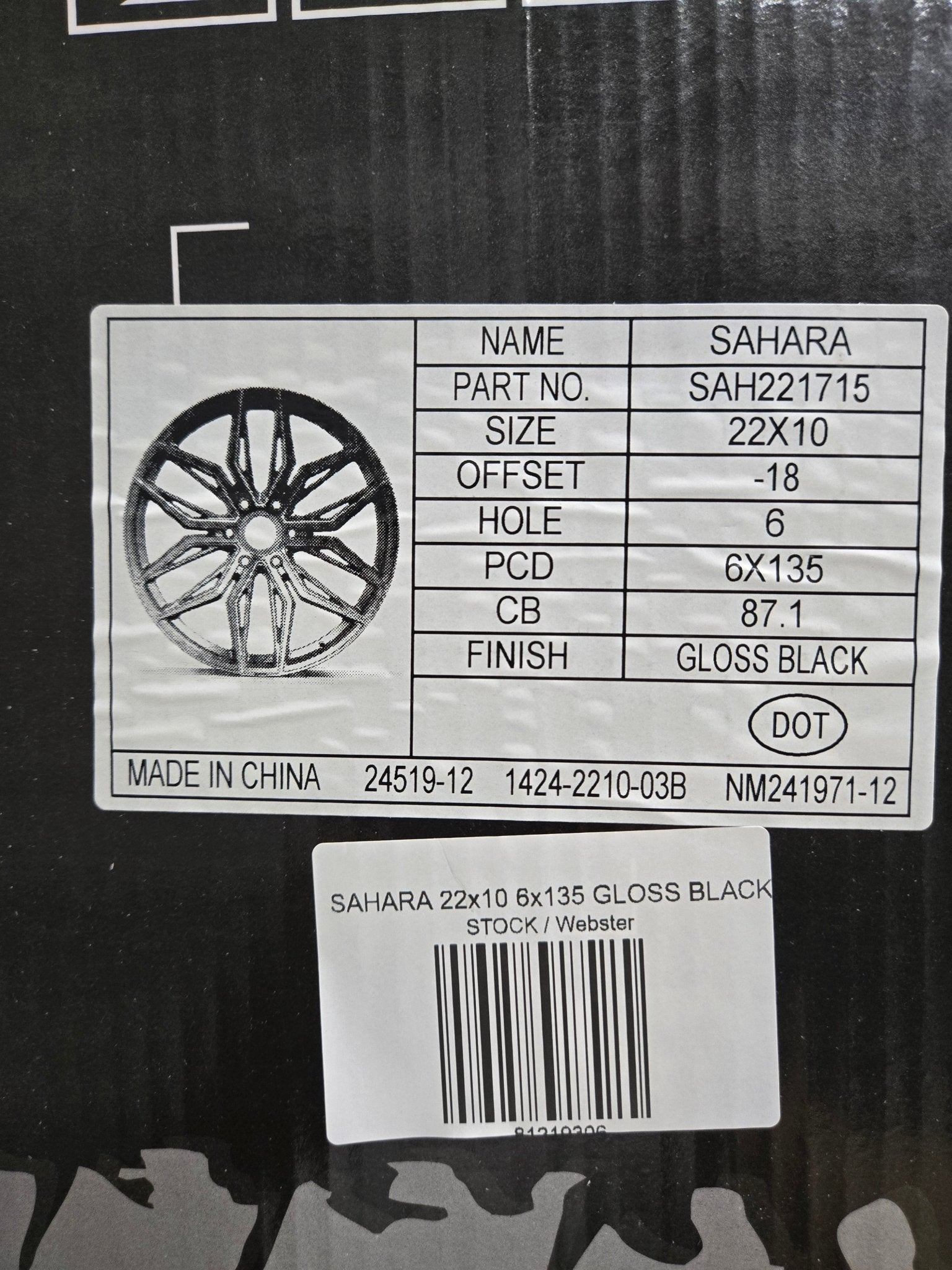 SAHARA 22x10 6x135 GLOSS BLACK