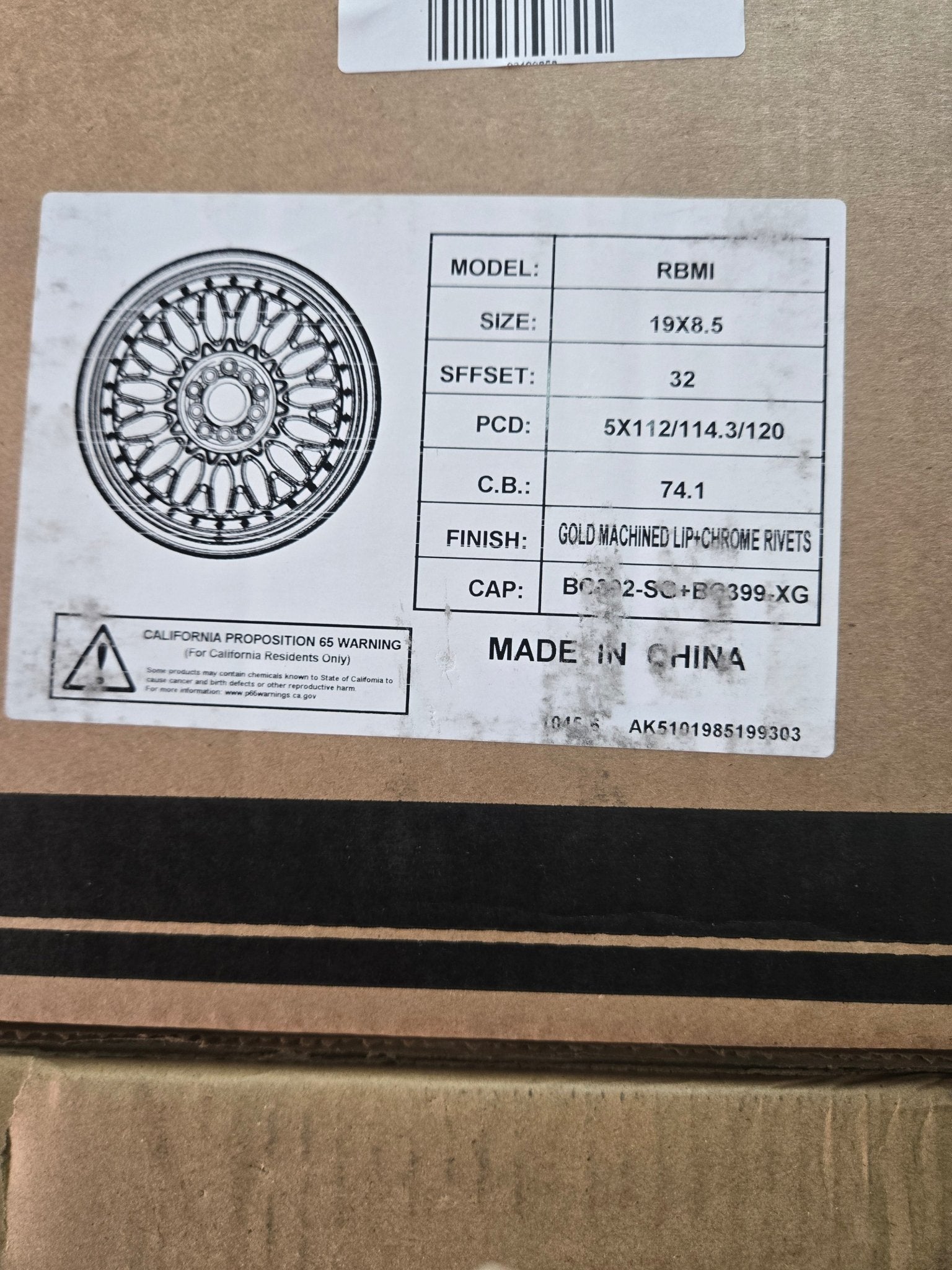 RBM1 19X8.5 5X114.3 GOLD MACHINED LIP GOLD RIVET
