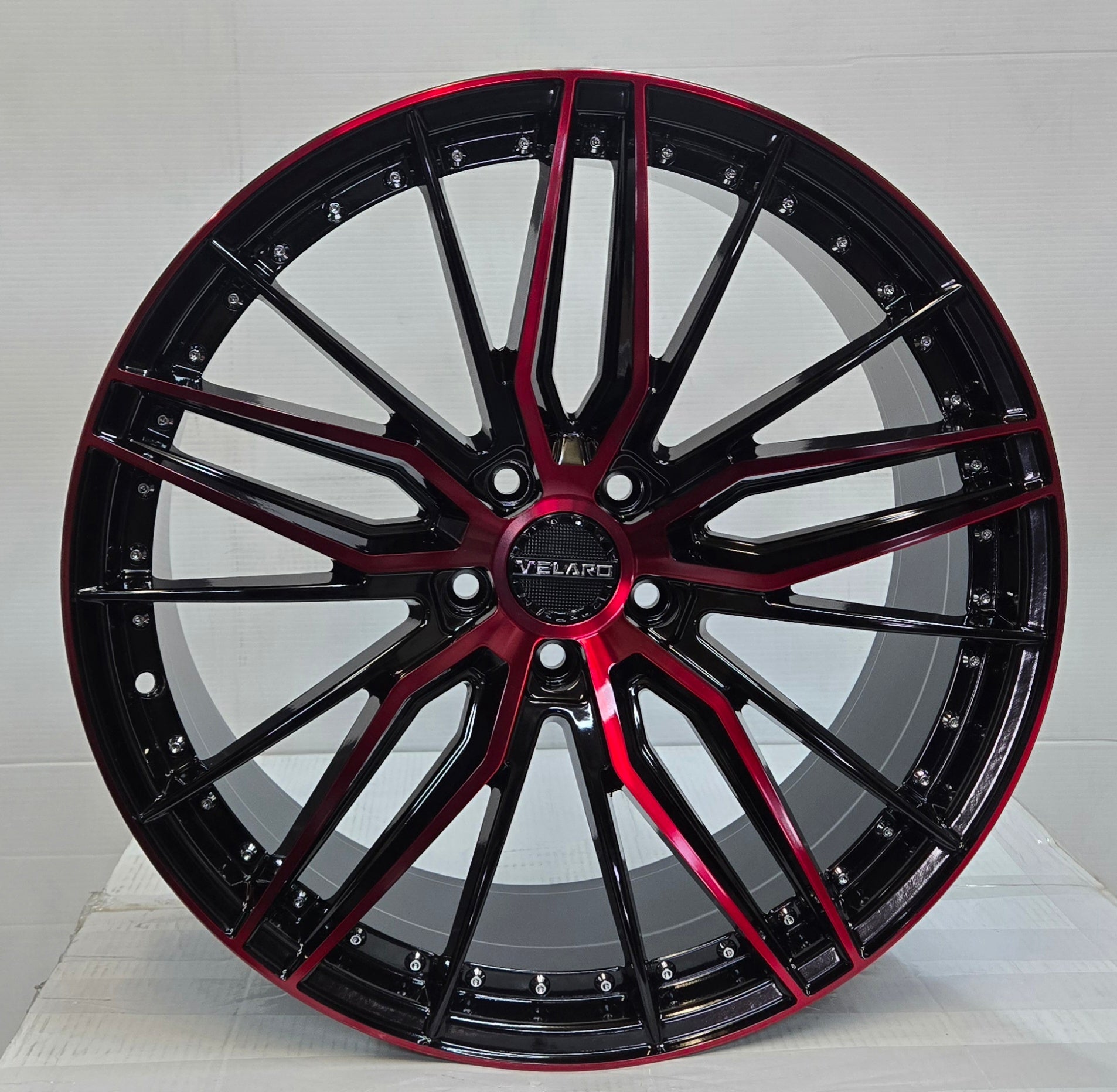 VELARO VR-29 20X8.5 5X114.3 GLOSS BLACK MILLED SPOKES RED