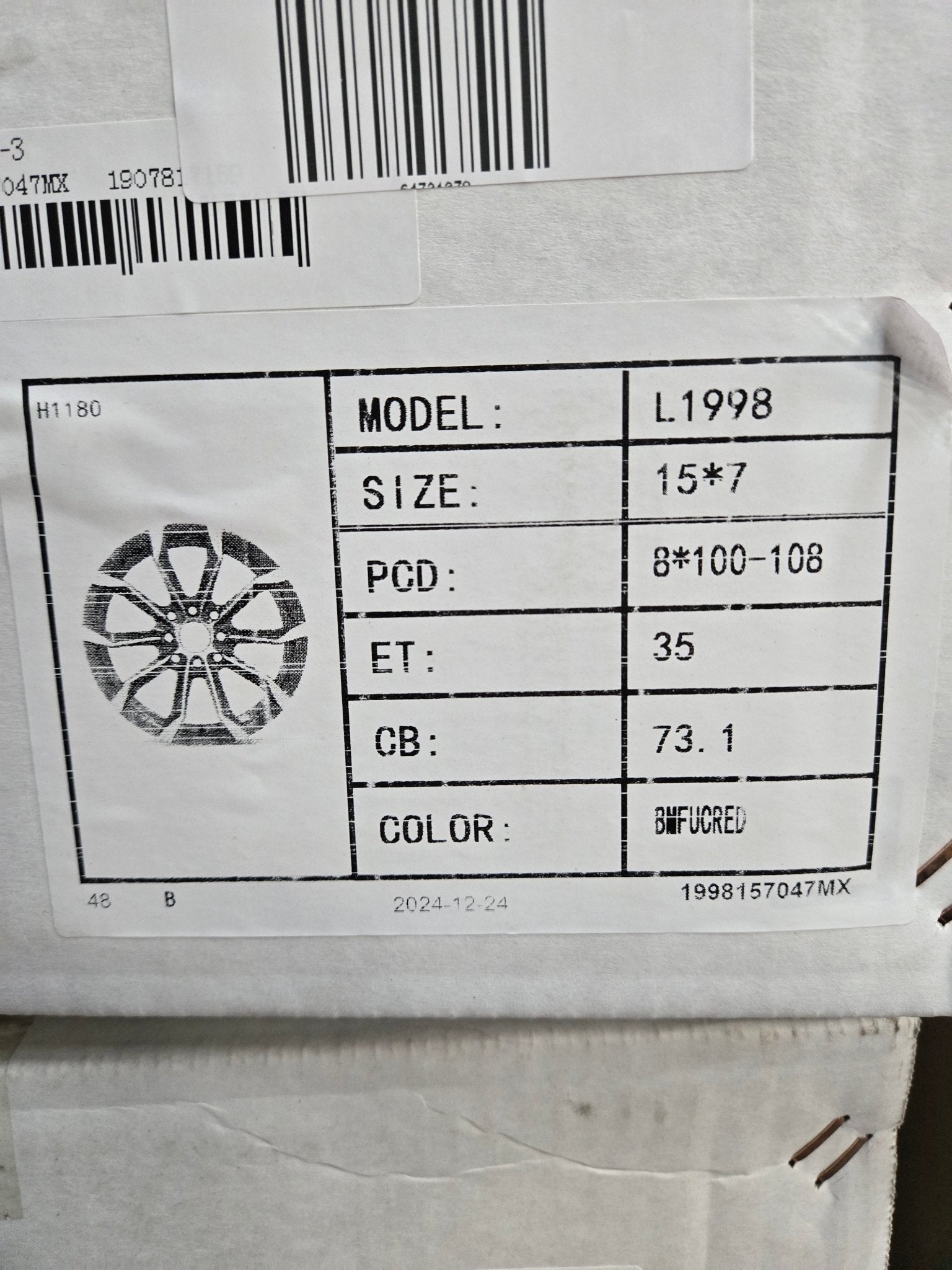 L1998 15X7.0 4X100 4X114.3 PIANO BLACK MACHINED RED UNDER CUT