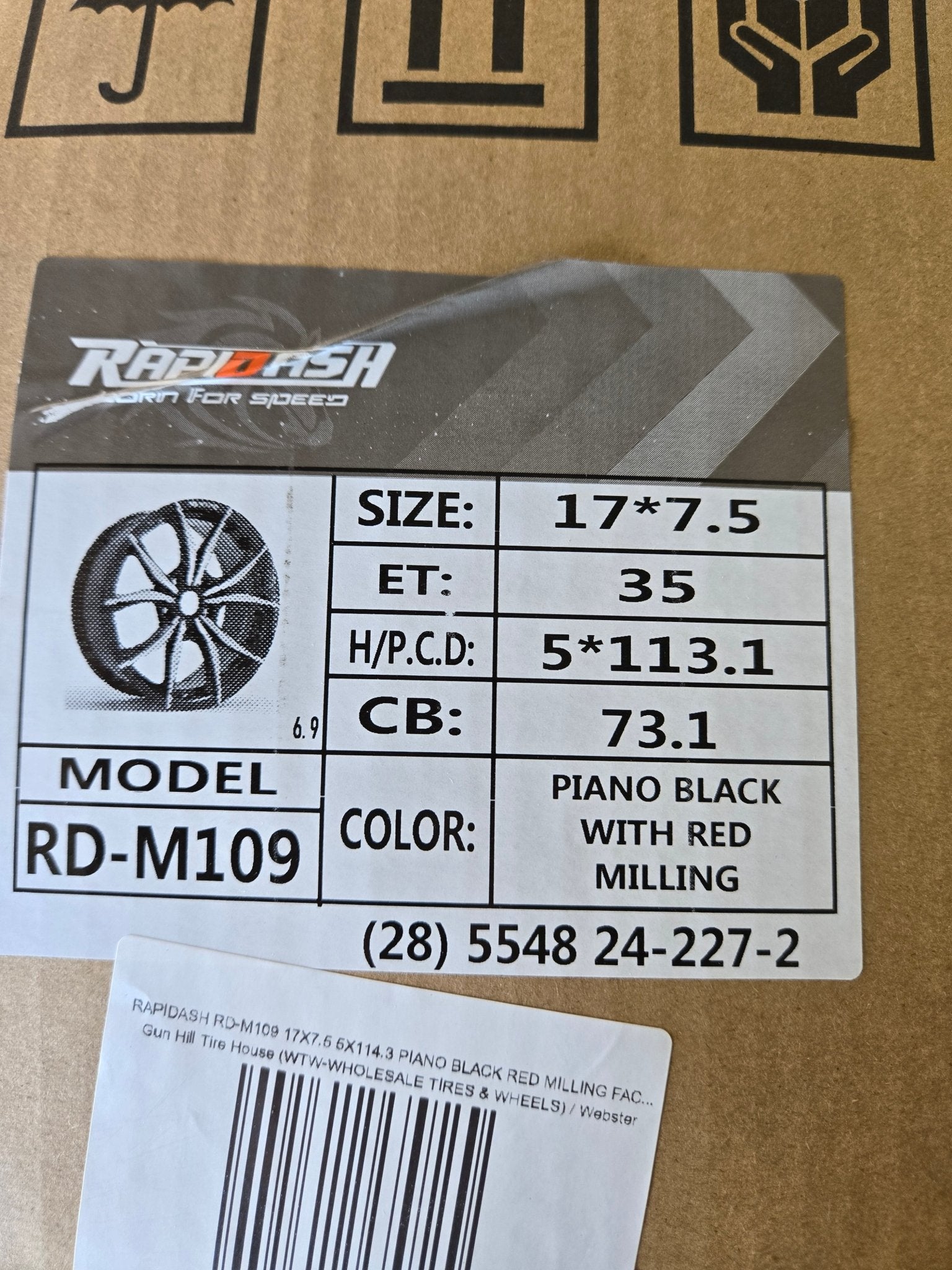 RAPIDASH RD-M109 17X7.5 5X114.3 PIANO BLACK RED MILLING FACE RED