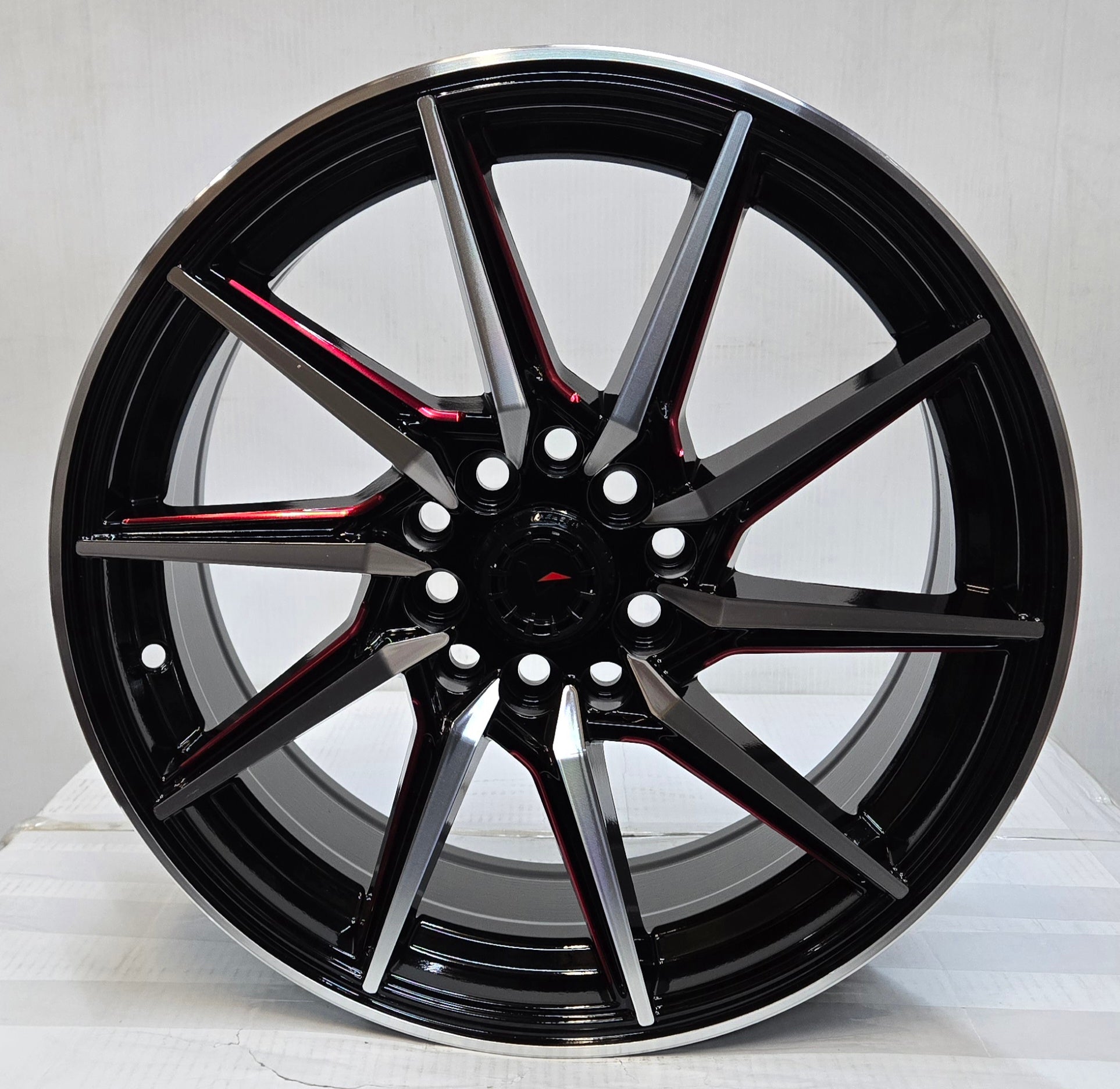 AXIA AF-37 16x7 5x100 / 5x114.3 GLOSS BLACK MACHINED FACE RED MILLED SPOKES