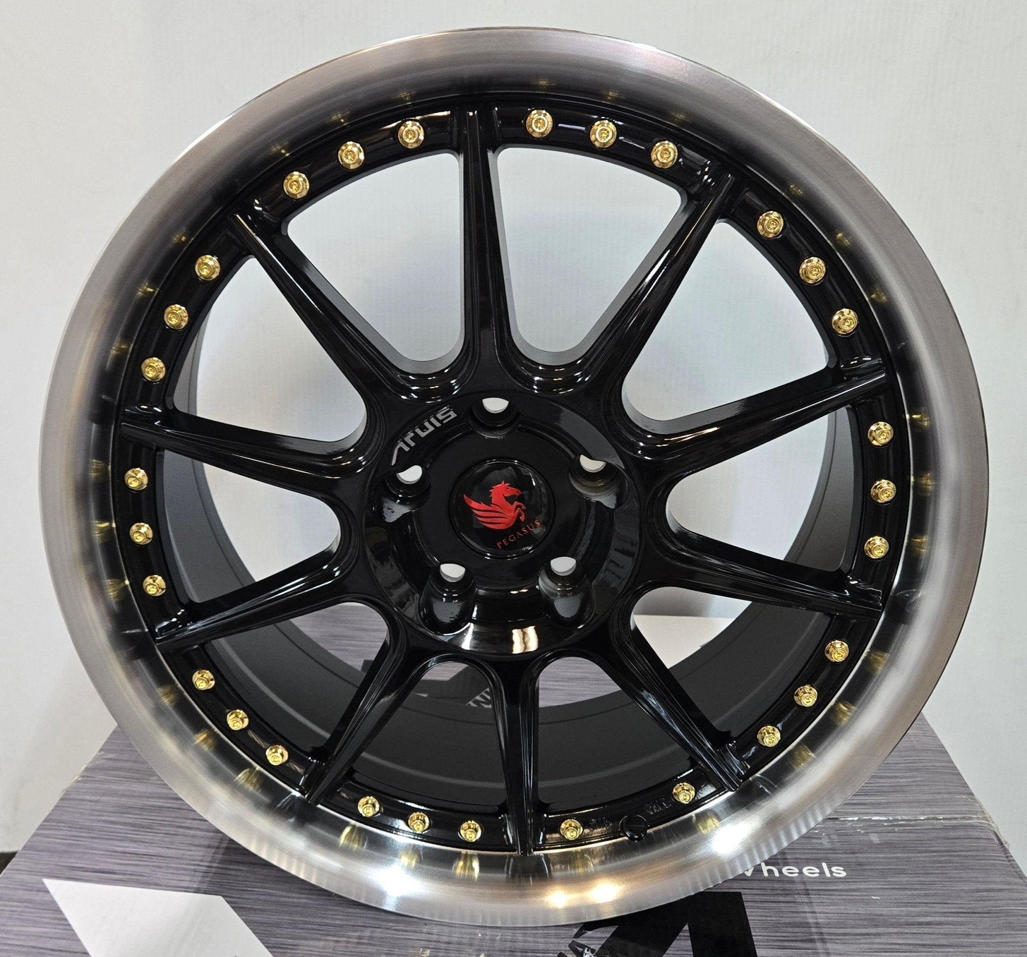 PEGASUS AD081 18X8 5X4.5 PBML+ GOLD RIVETS