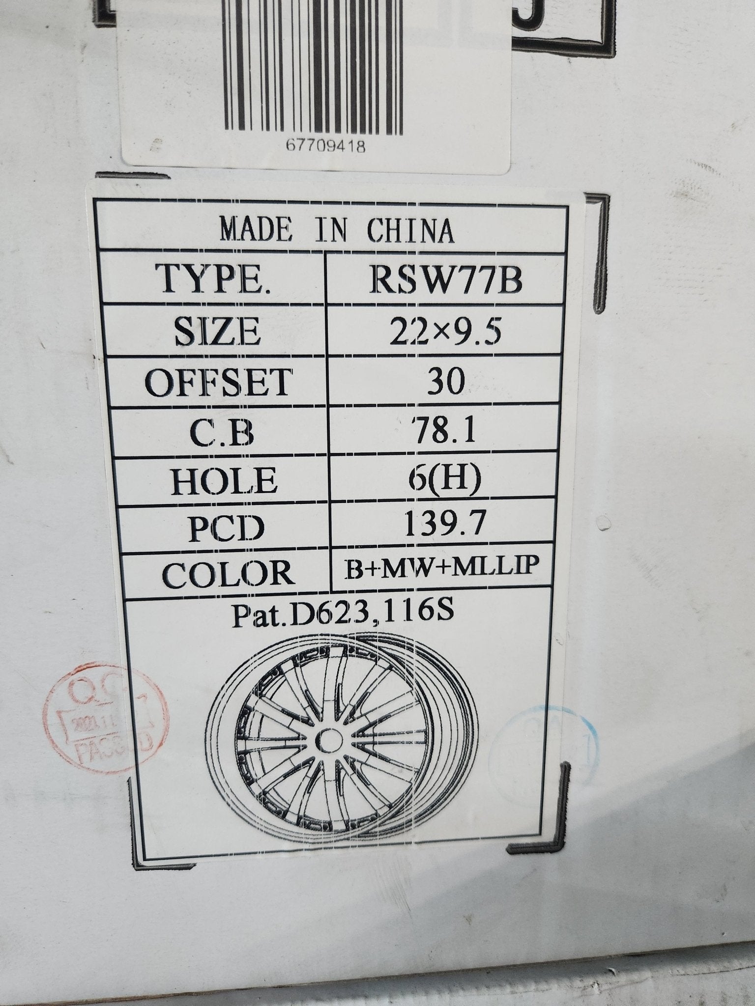 RED SPORT RSW77B 22x9.5 6X5.5 B+MW+MLLIP