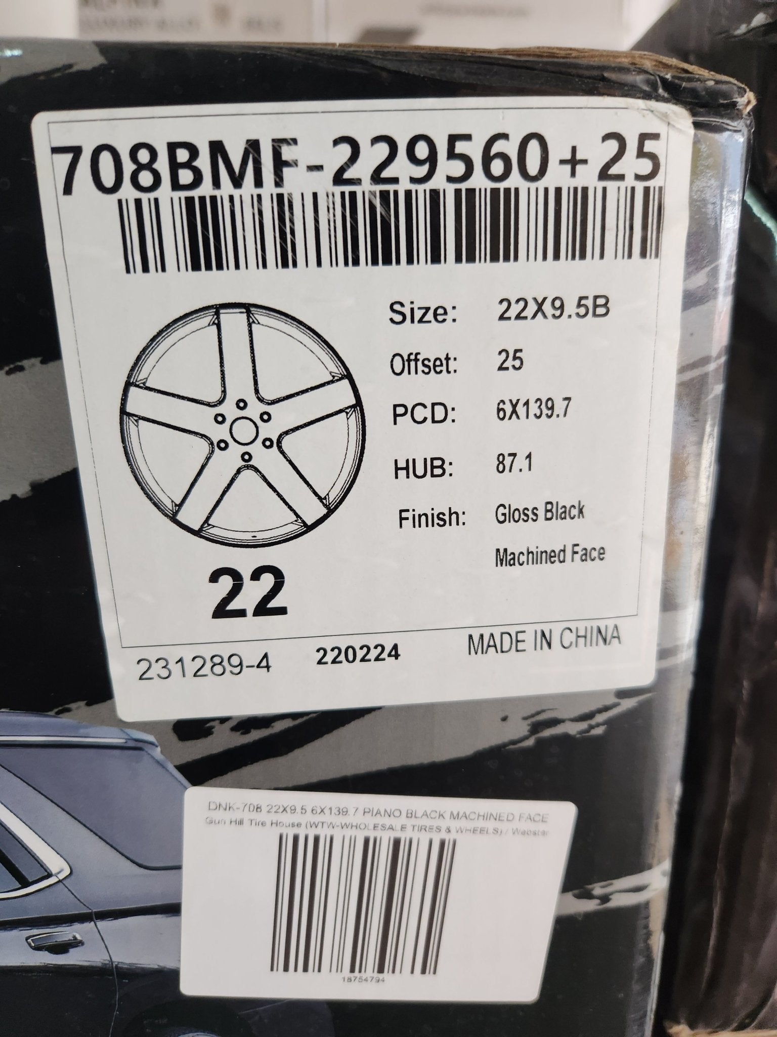DNK-708 22X9.5 6X139.7 PIANO BLACK MACHINED FACE