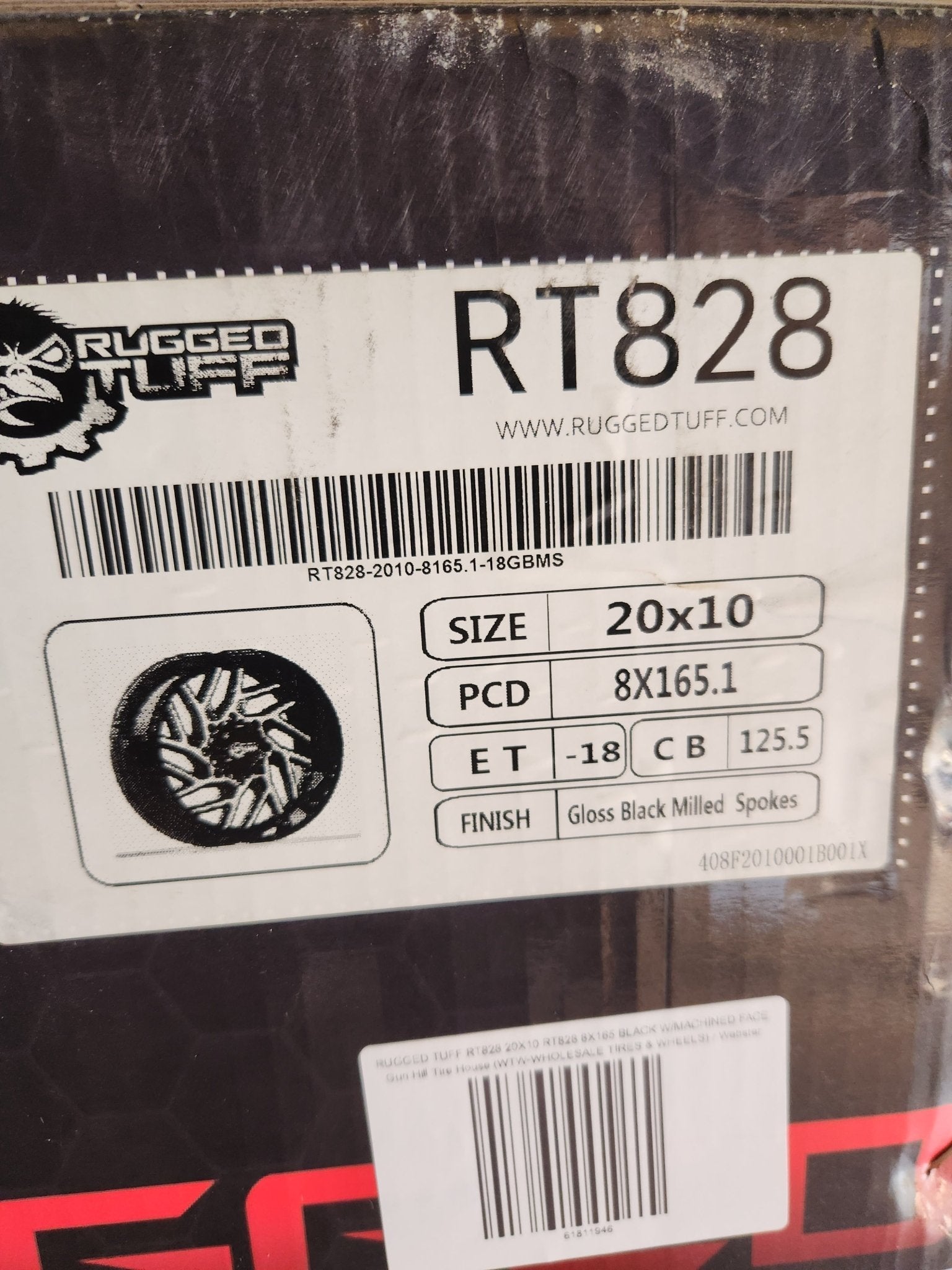 RUGGED TUFF RT828 20X10 8X165 PIANO BLACK W/MACHINED MILLING