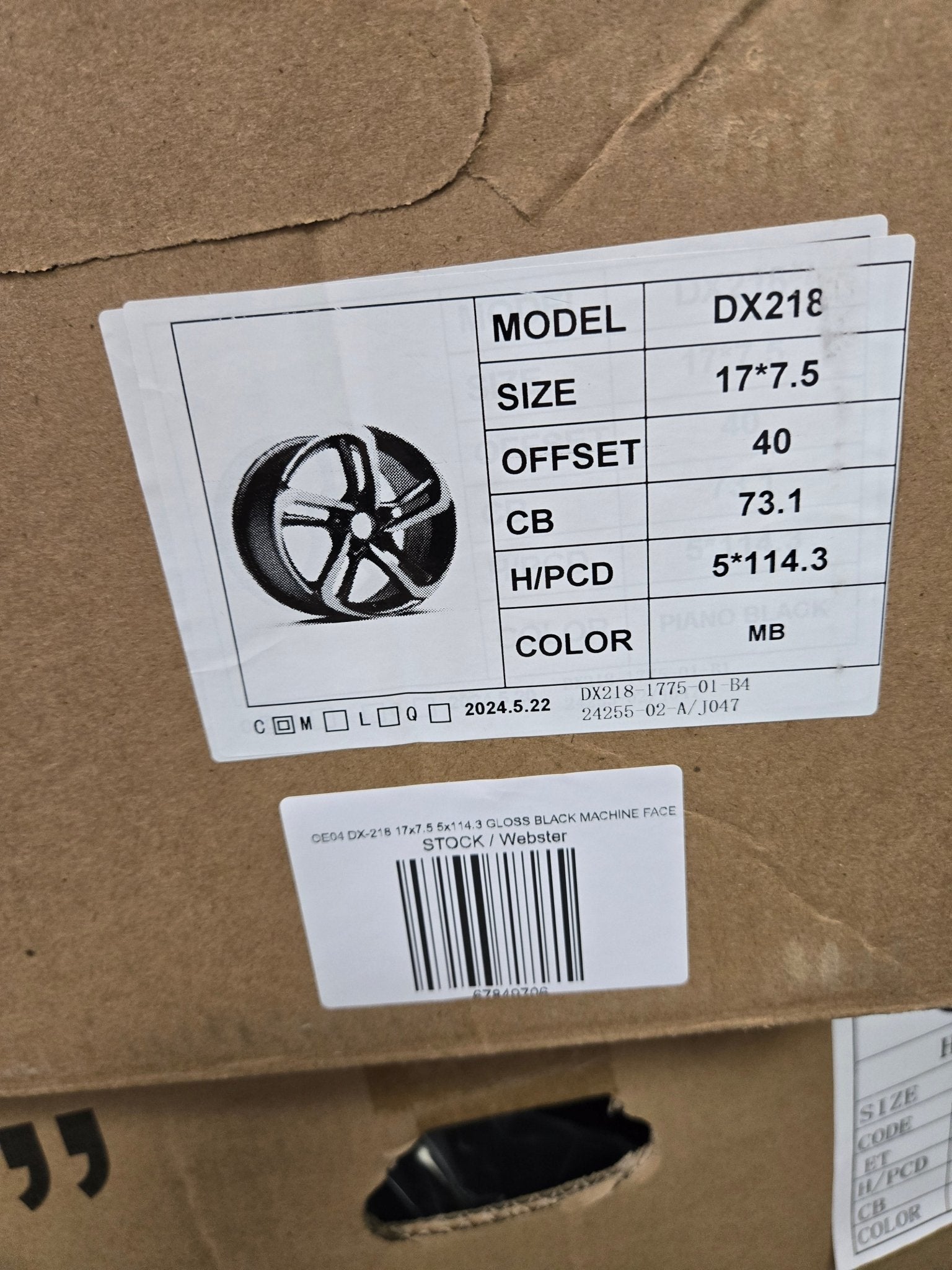 OE04 DX-218 17x7.5 5x114.3 GLOSS BLACK MACHINE FACE8 h839F