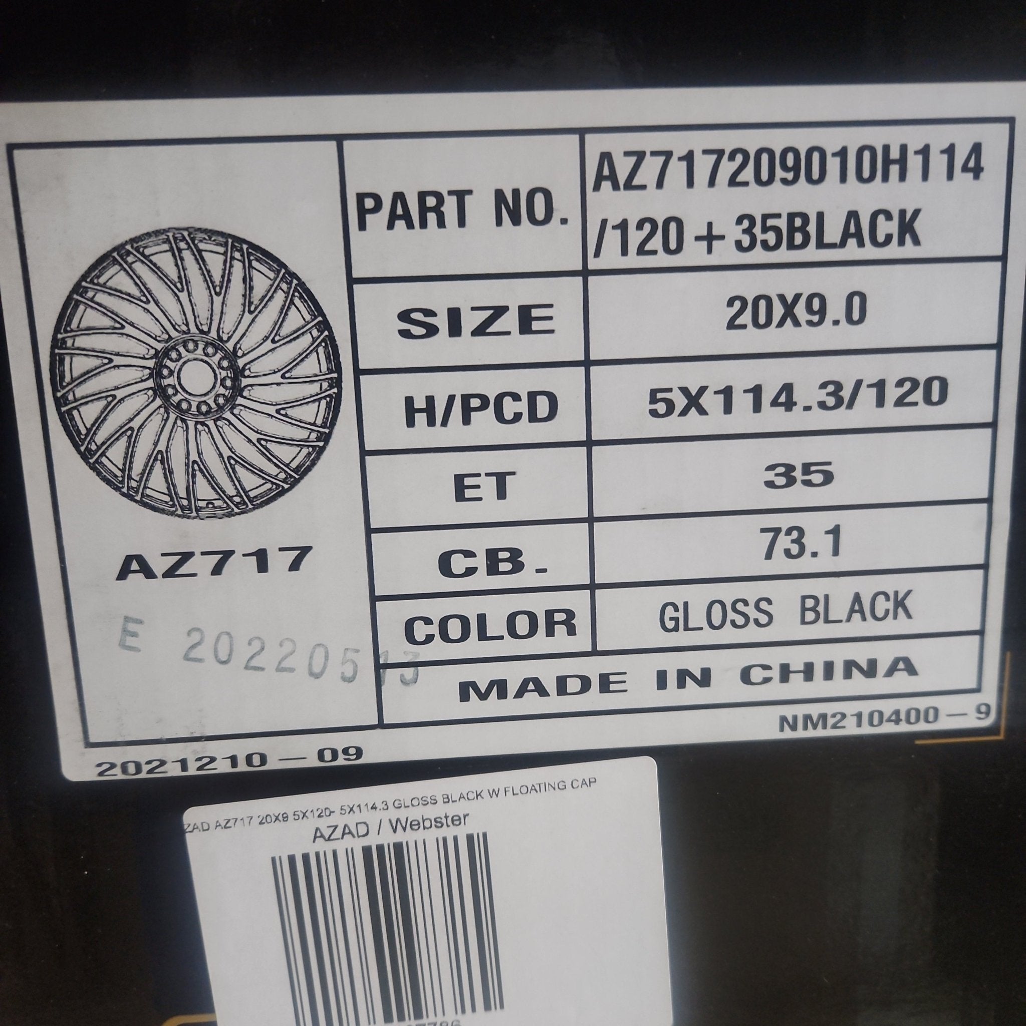 AZAD AZ717 20X9 5X120- 5X114.3 GLOSS BLACK W FLOATING CAP