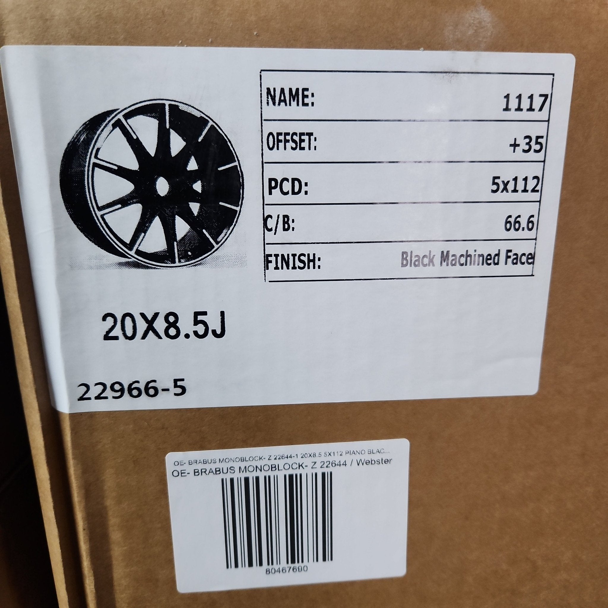 OE- BRABUS MONOBLOCK- Z 22644-1 20X8.5 5X112 PIANO BLACK MACHINE SPOKE