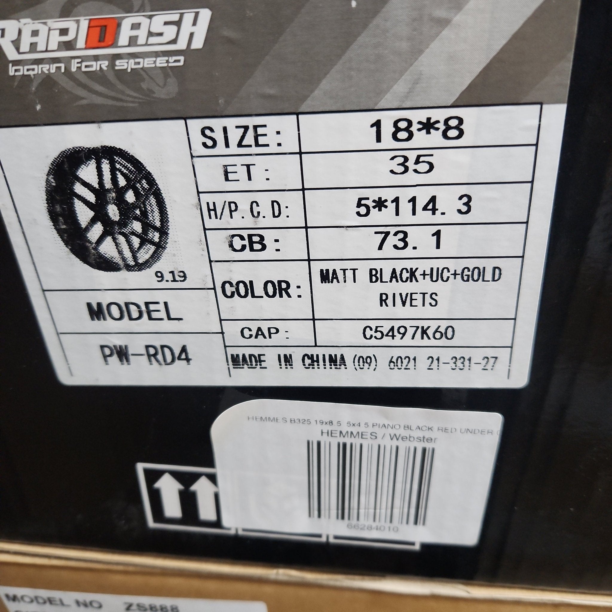 RAPIDASH -PW-RD4 18X8 5X4.5 MATT BLACK+UC+ GOLD  RIVETS