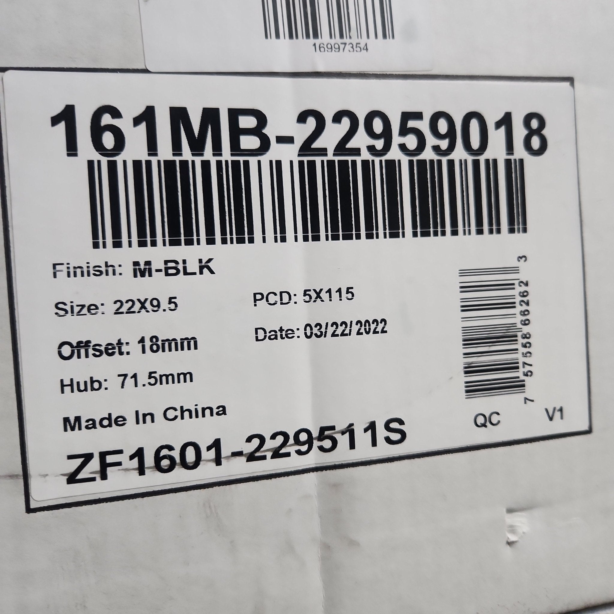 161MB-22959018 22X9.5 5X115 MATT BLACK