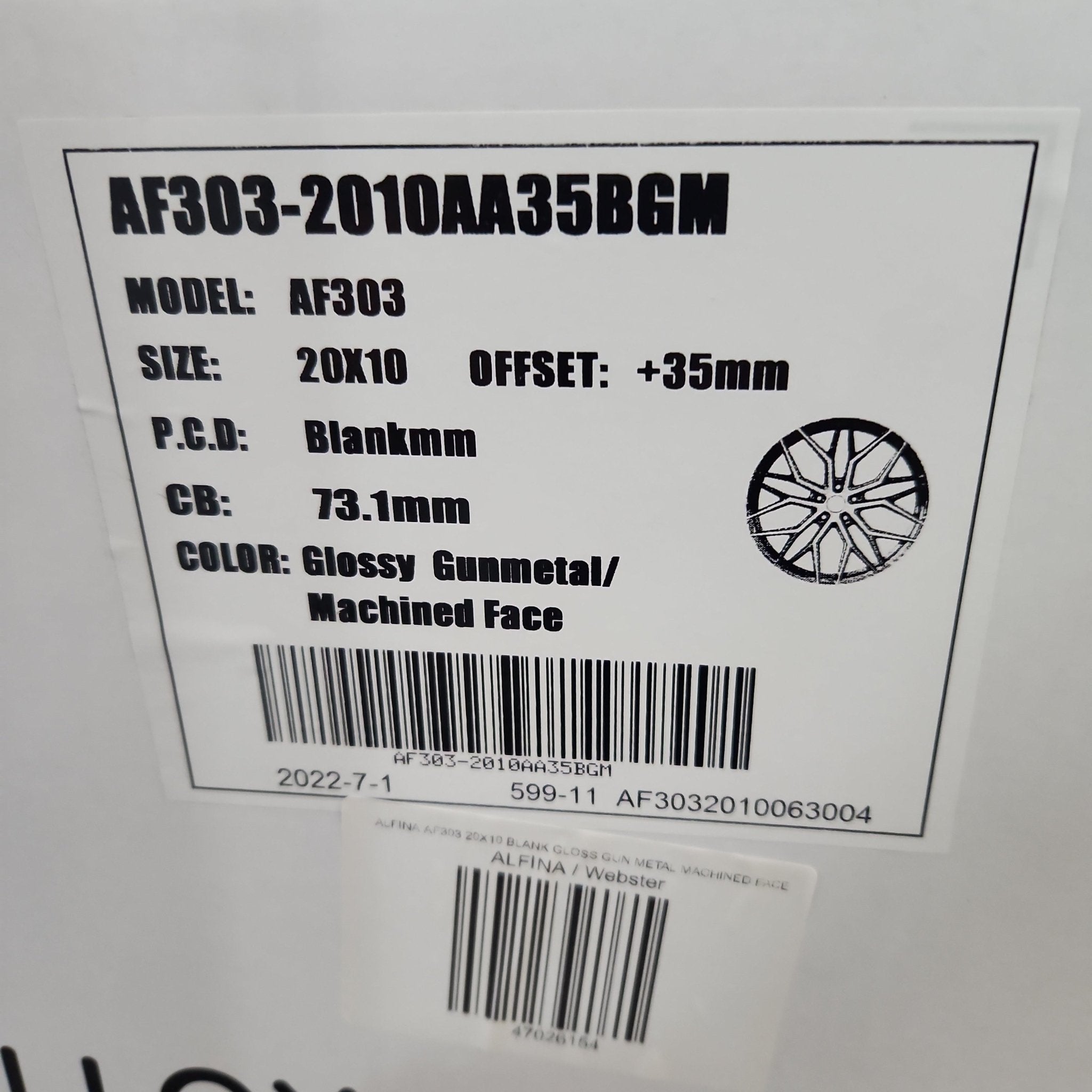 ALFINA AF303 20X10 BLANK GLOSS GUN METAL MACHINED FACE