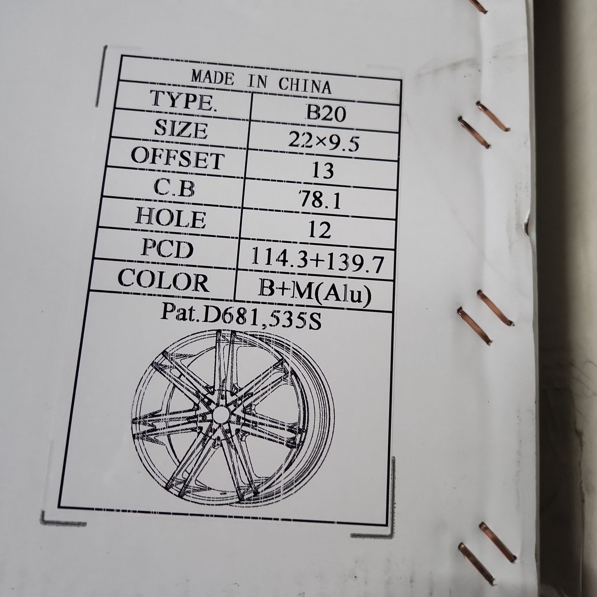 BORGHINI WHEELS B20-M 22X9.5 6X114.3- 6X139.7 B+M