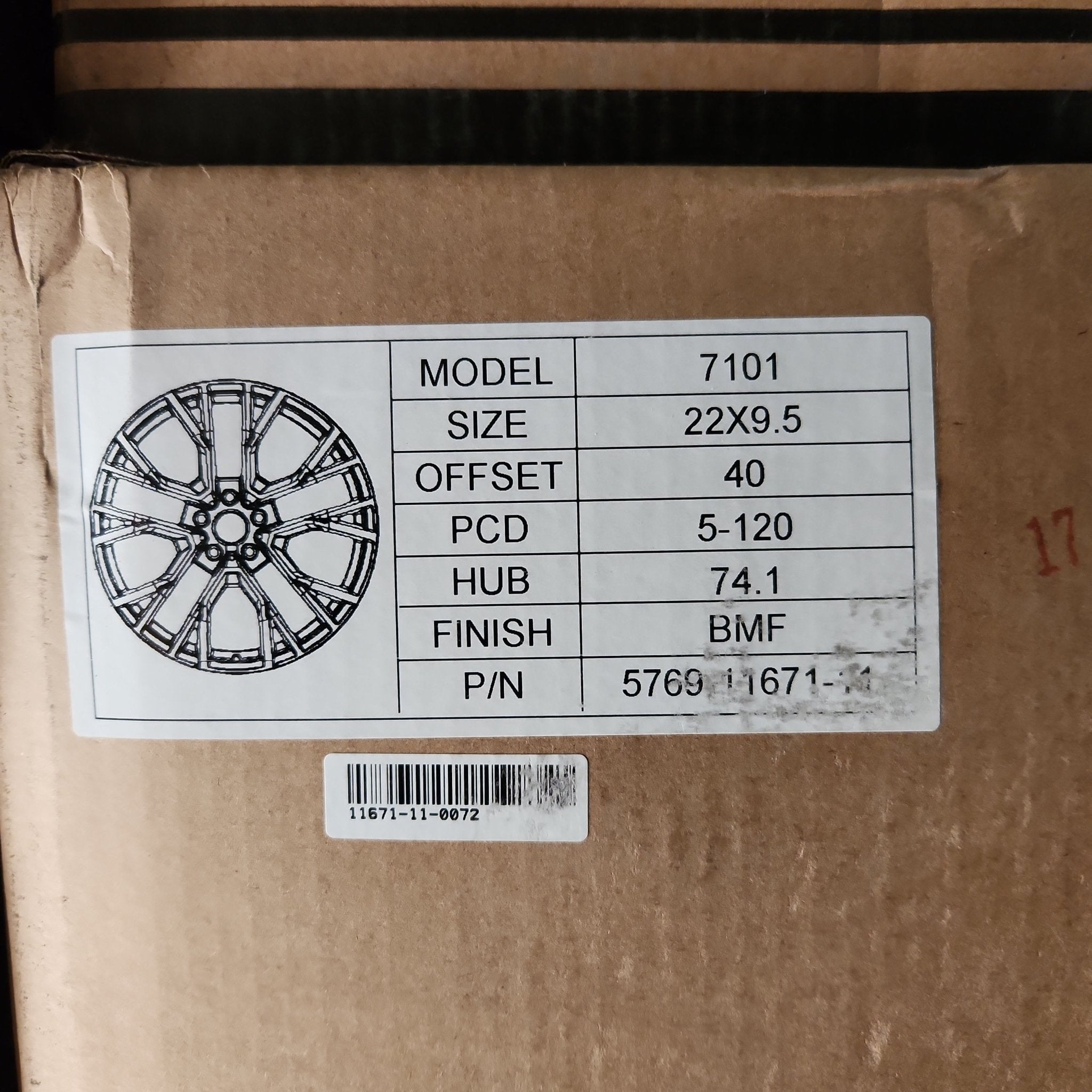7101 WHEELS 22X9.5  5X120 BLACK MACHINED FACE