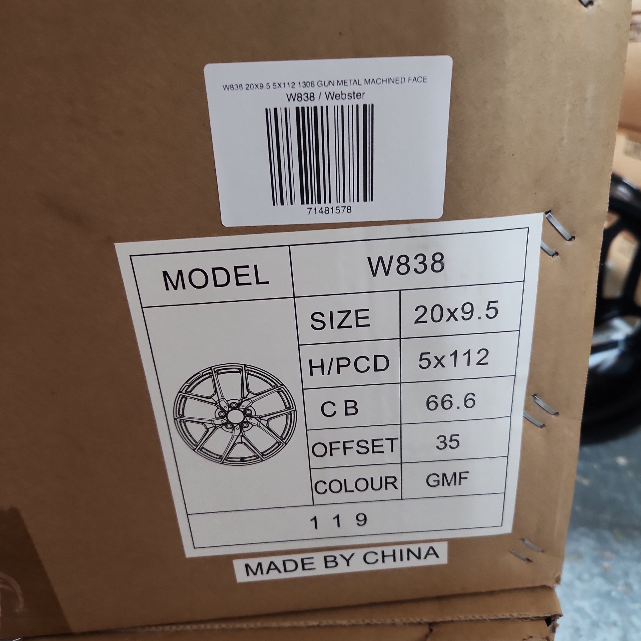 W838 20X9.5 5X112 1306 GUN METAL MACHINED FACE