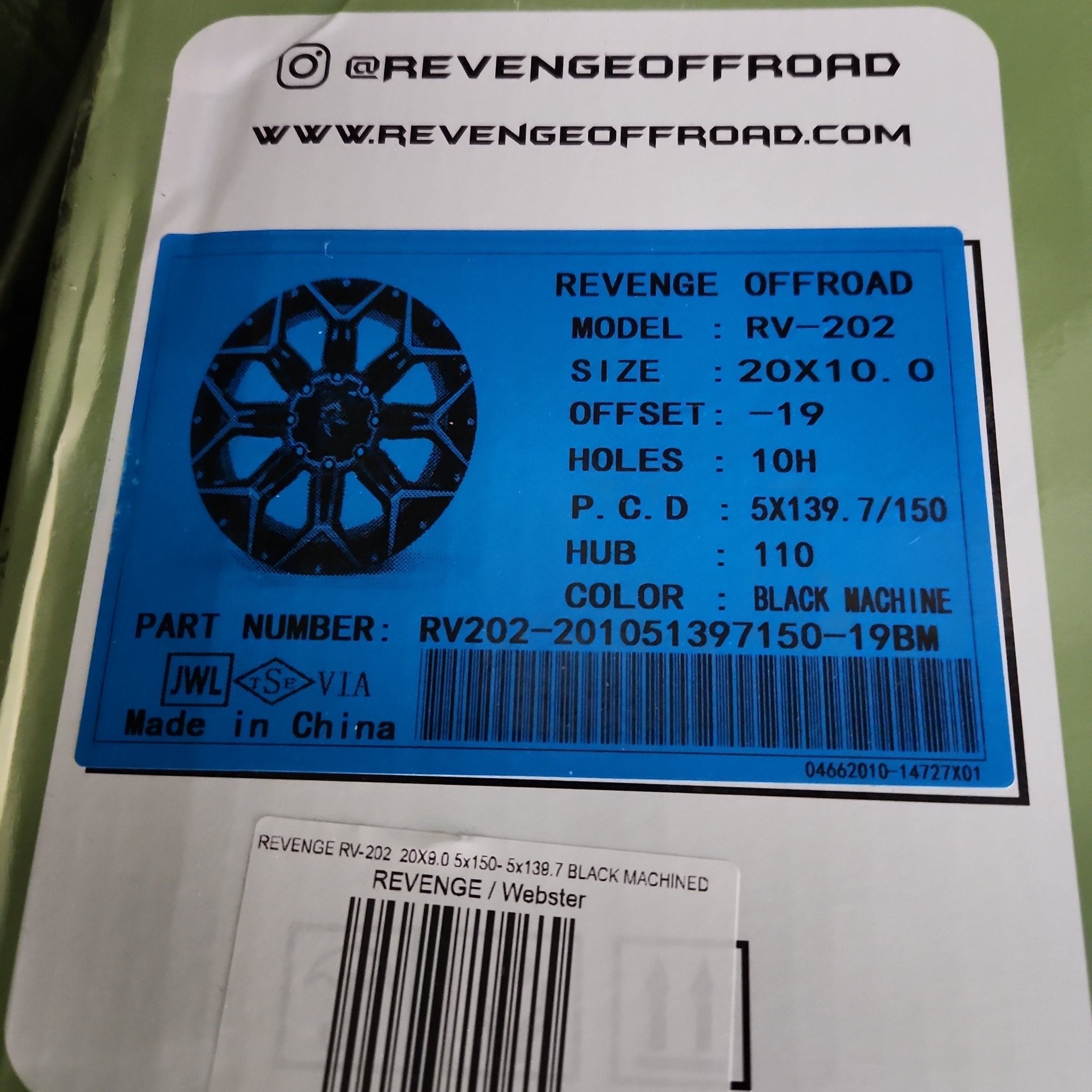 REVENGE RV-202  20X10 5x150- 5x139.7 BLACK MACHINED