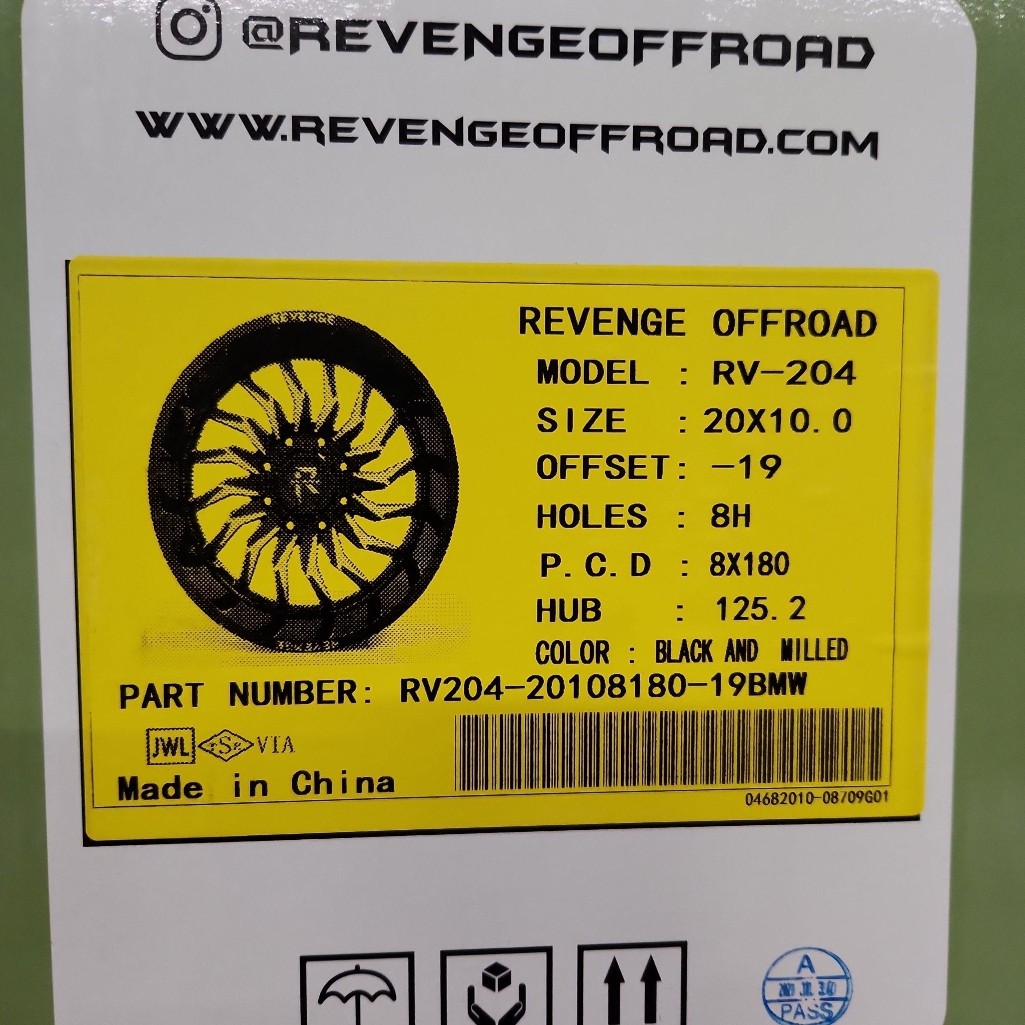 REVENGE RV-204 20X10 8X180 BLACK AND MILLED