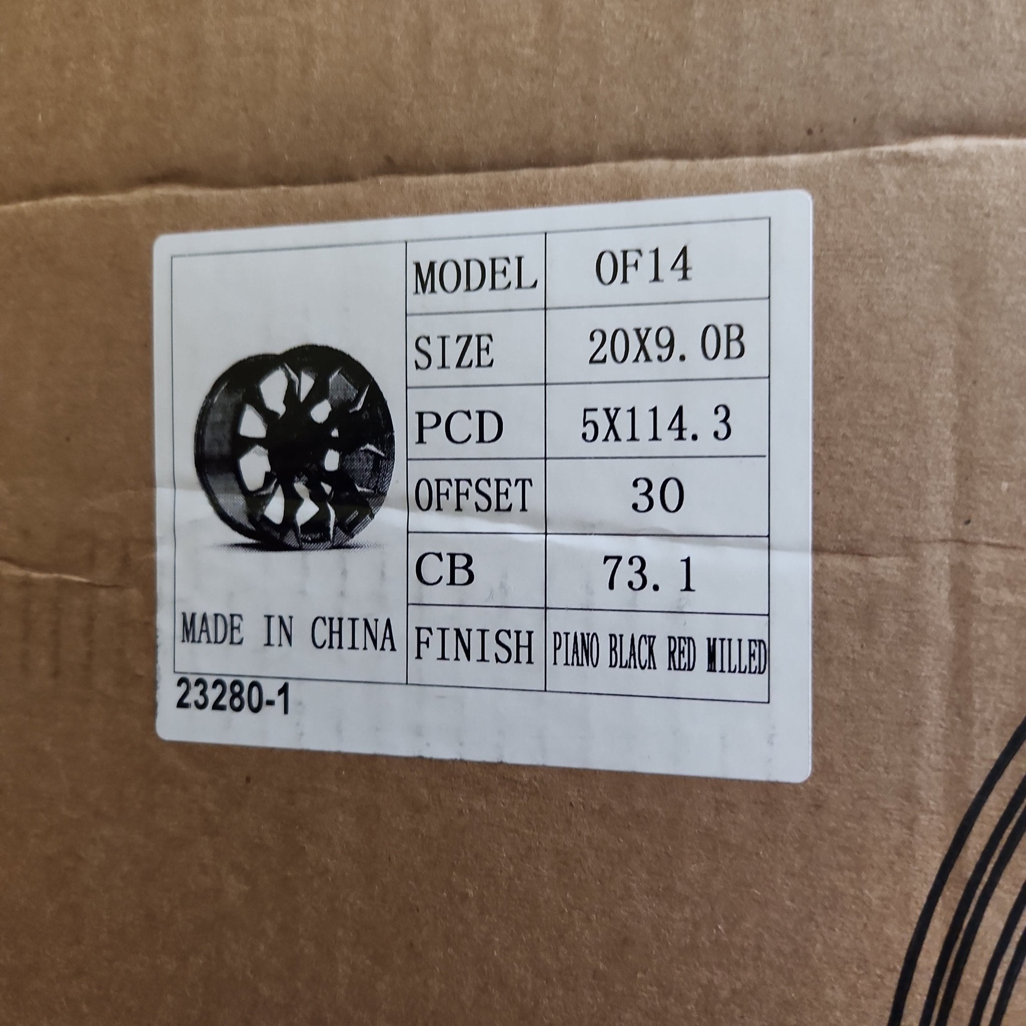 OF-14 20X9.0 5X114.3 PIANO BLACK W/RED MILLED